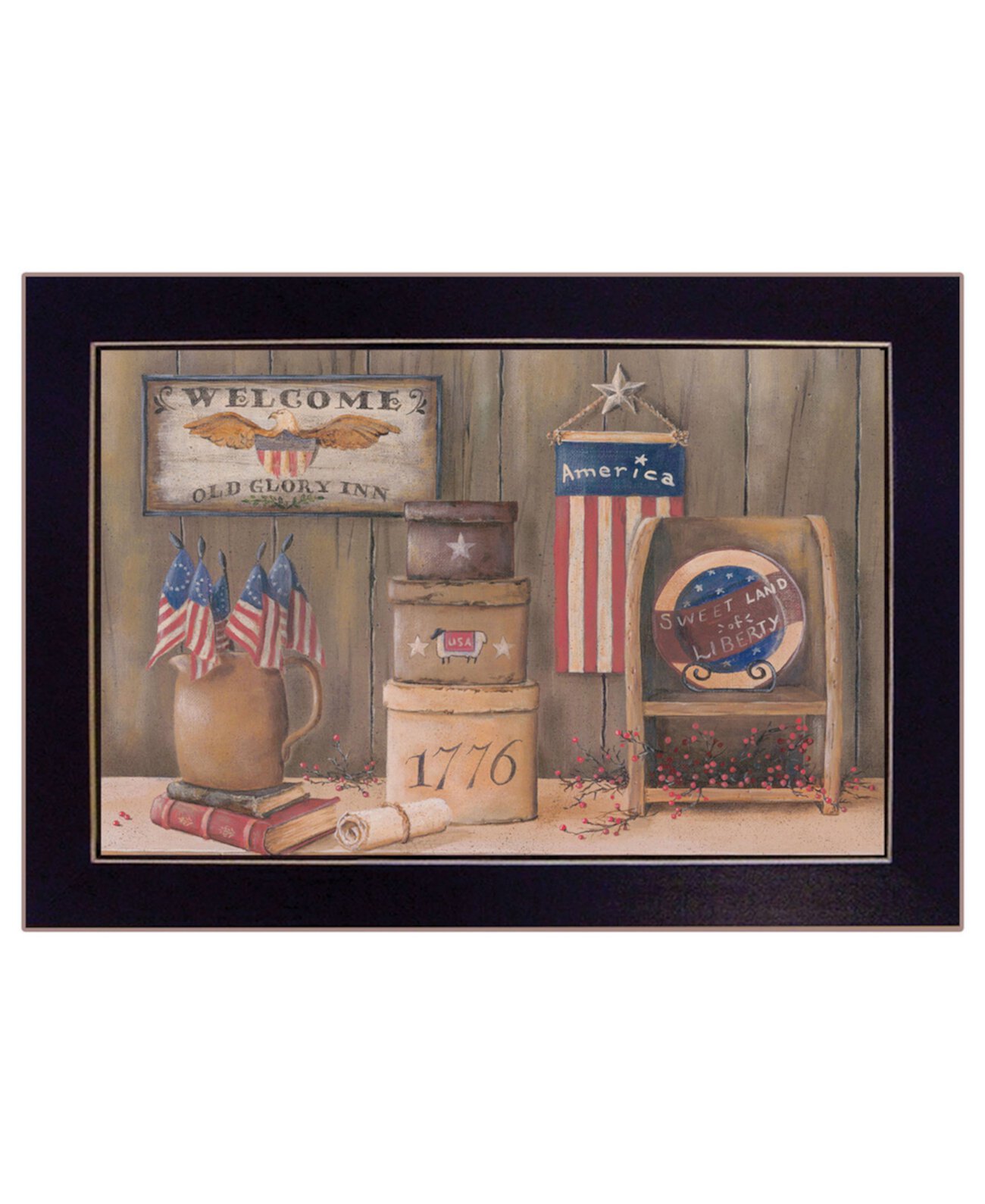 Sweet Land of Liberty, автор Пэм Бриттон, настенные рисунки с принтом, готовые к развешиванию, черная рамка, 18 "x 14" Trendy Décor 4U