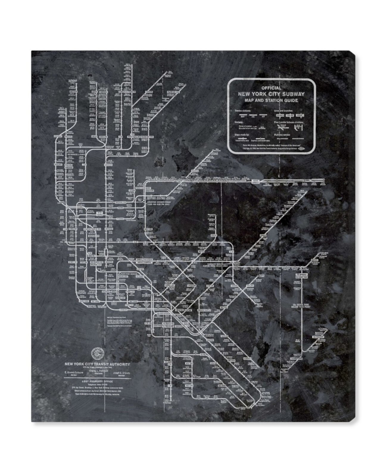 Карта метро Нью-Йорка, холст в темном деревенском стиле, 30 "x 36" Oliver Gal