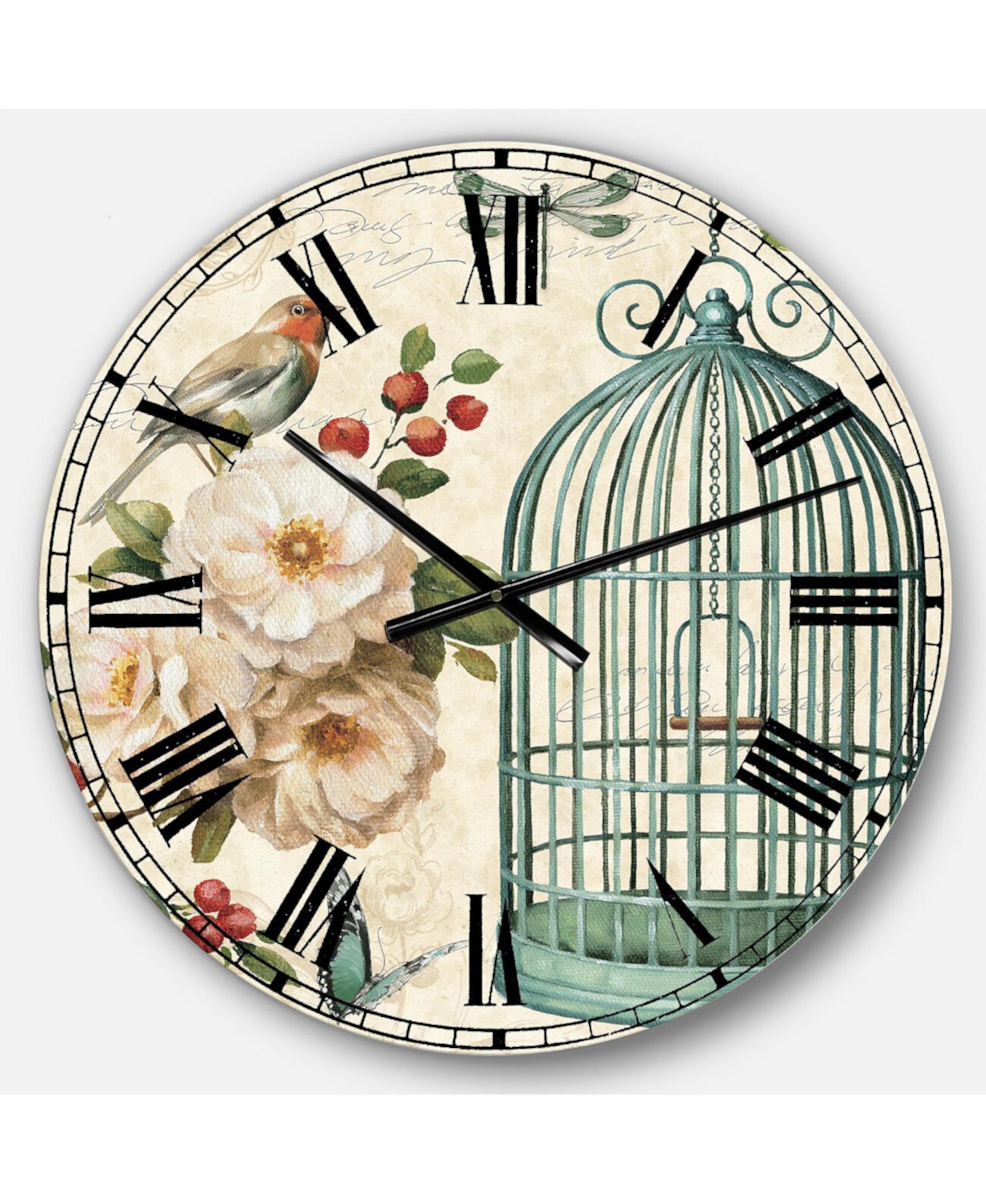 Крупные металлические настенные часы с цветочными и ботаническими мотивами Designart