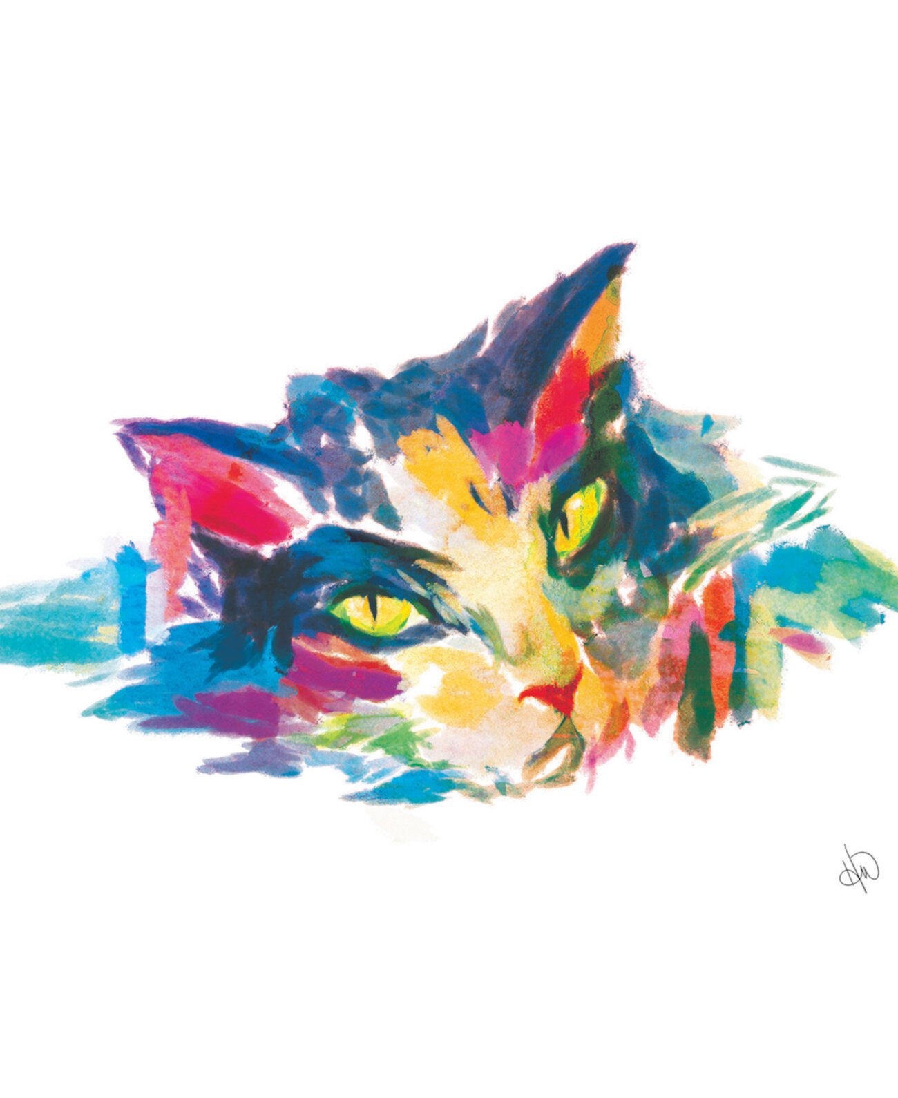 Красочный акварельный портрет кошки из кобальта, художественный принт на металлической стене 24 x 36 дюймов Creative Gallery