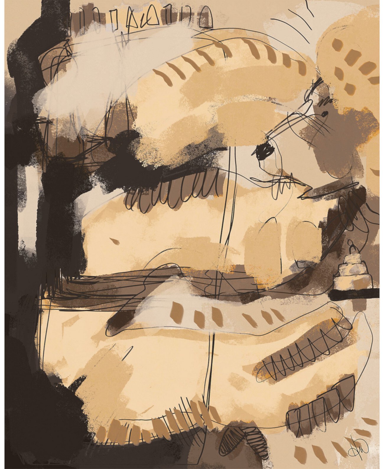 Абстрактная акриловая настенная картина со змеей и львом 24 "X 36" Creative Gallery