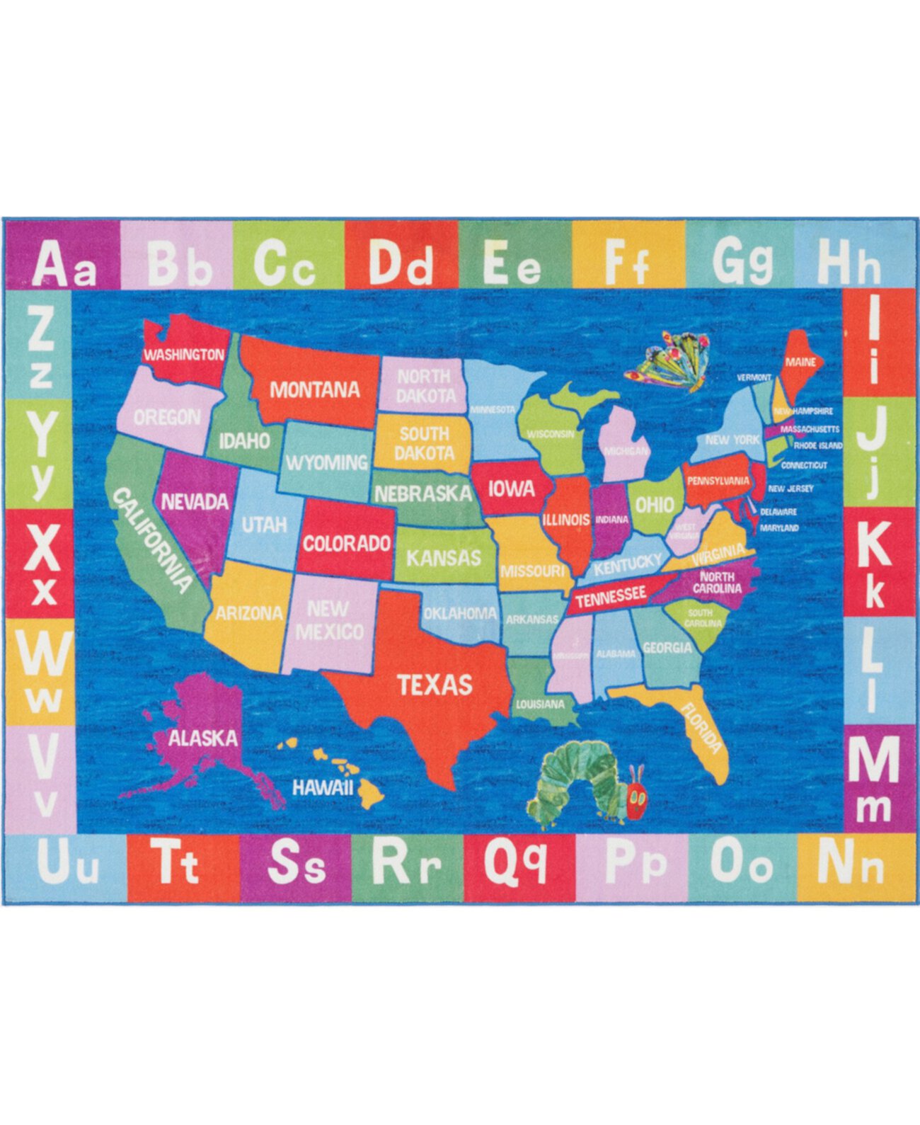Синий коврик размером 6 футов 6 x 9 футов 5 дюймов с картой Elementary USA Eric Carle