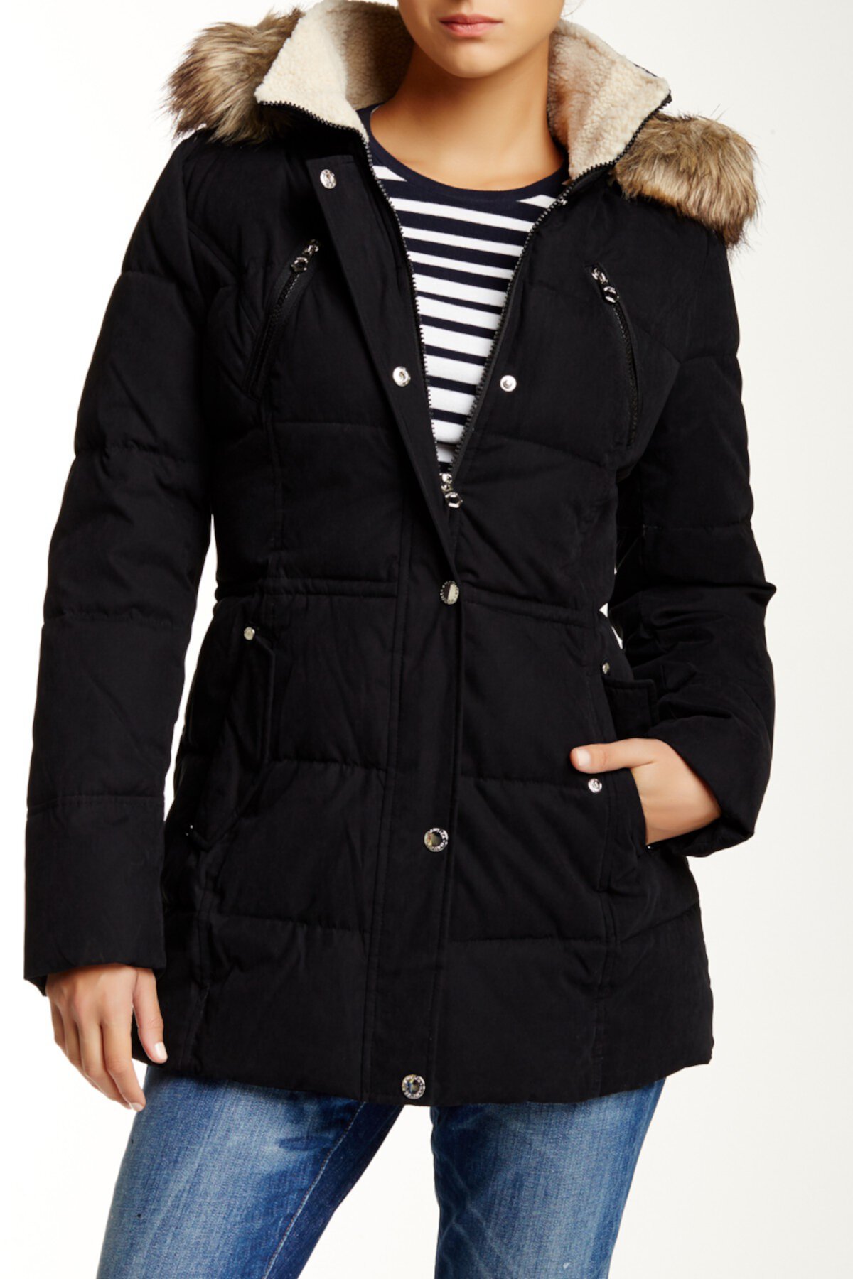 Faux Fur Hood Quilted Jacket Nautica