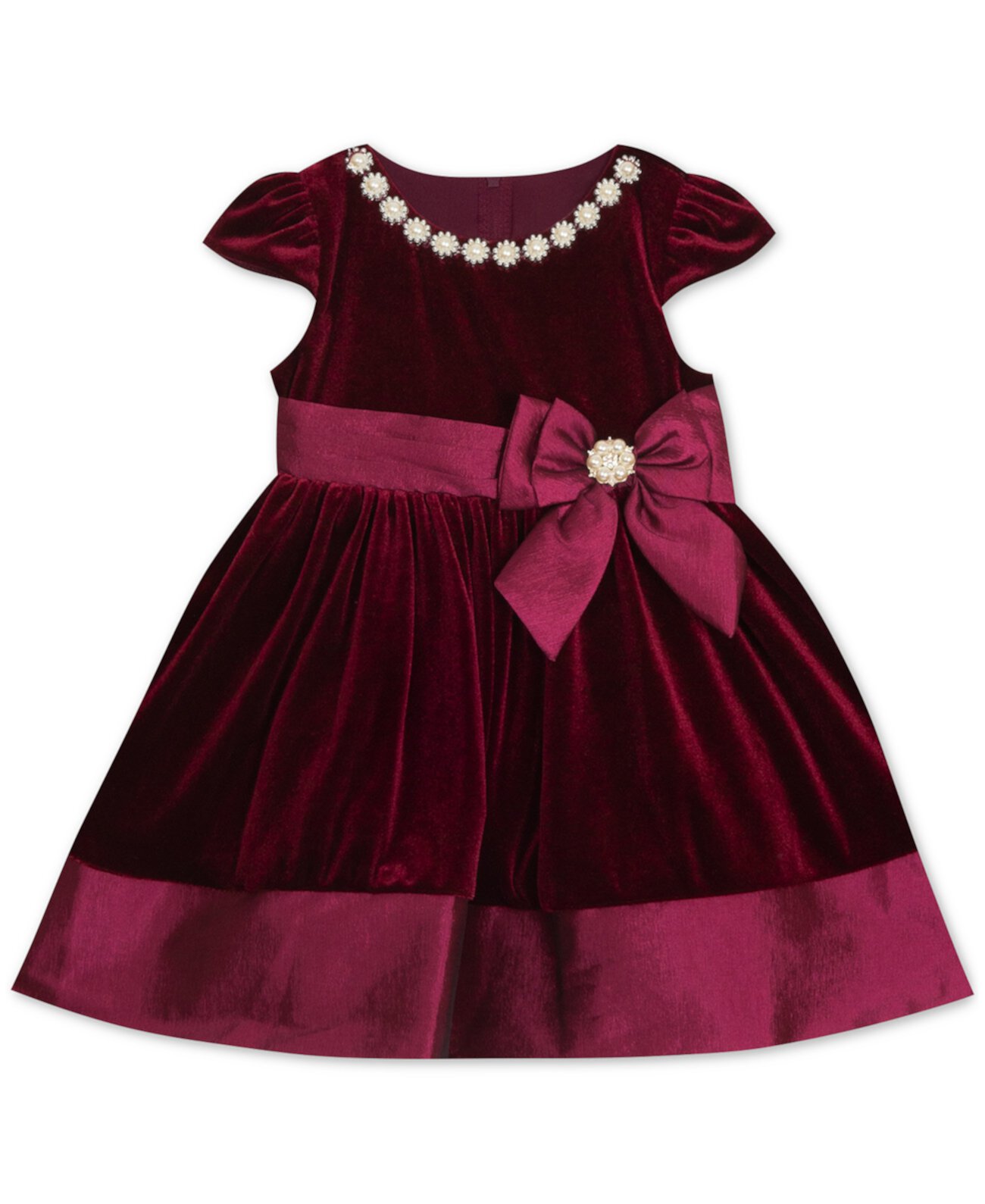 Baby Girls Stretch Velvet Fit and Flare Dress with Taffeta Bow Rare Editions