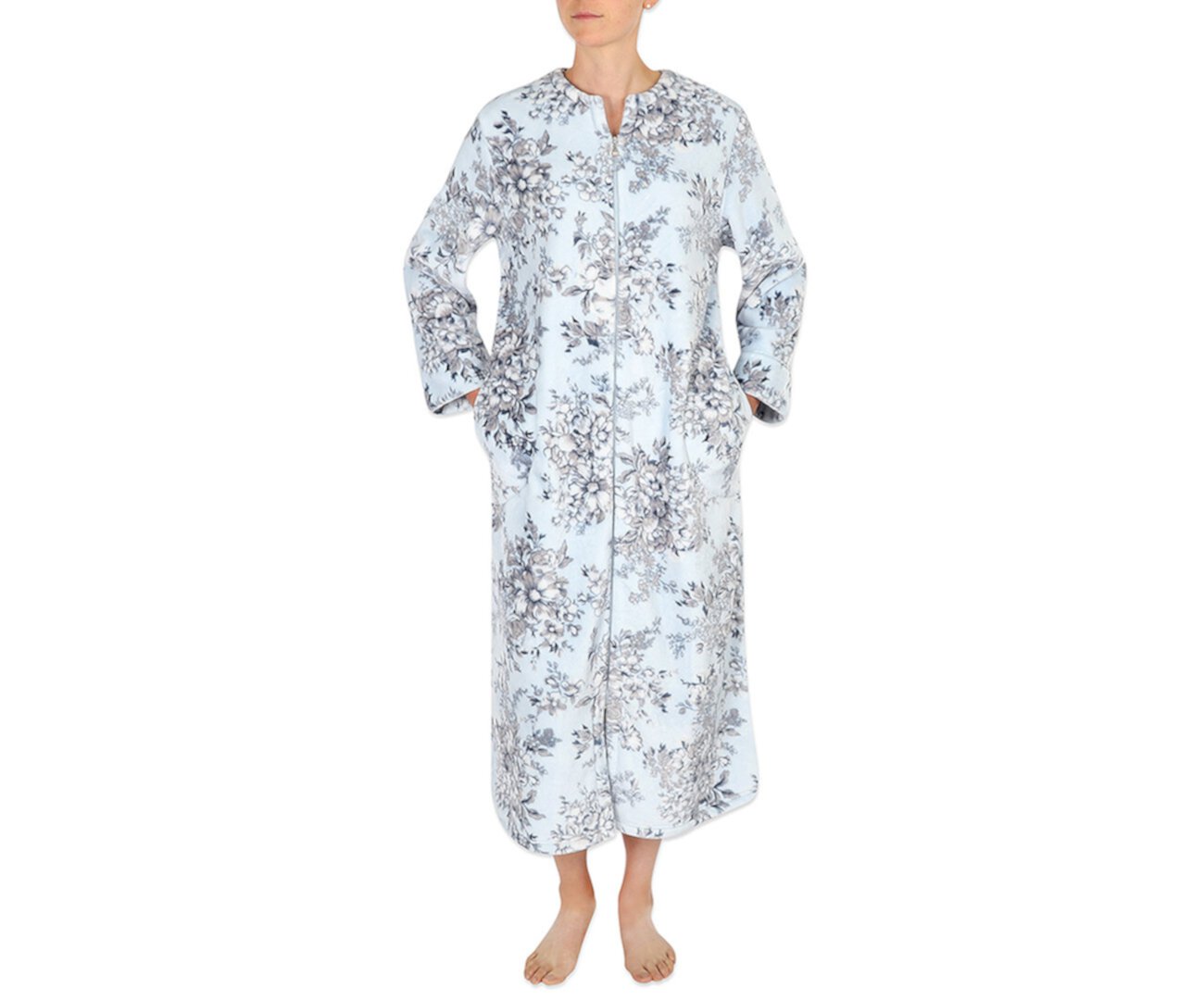 Длинный халат из французского флиса с цветочным принтом и застежкой-молнией Miss Elaine