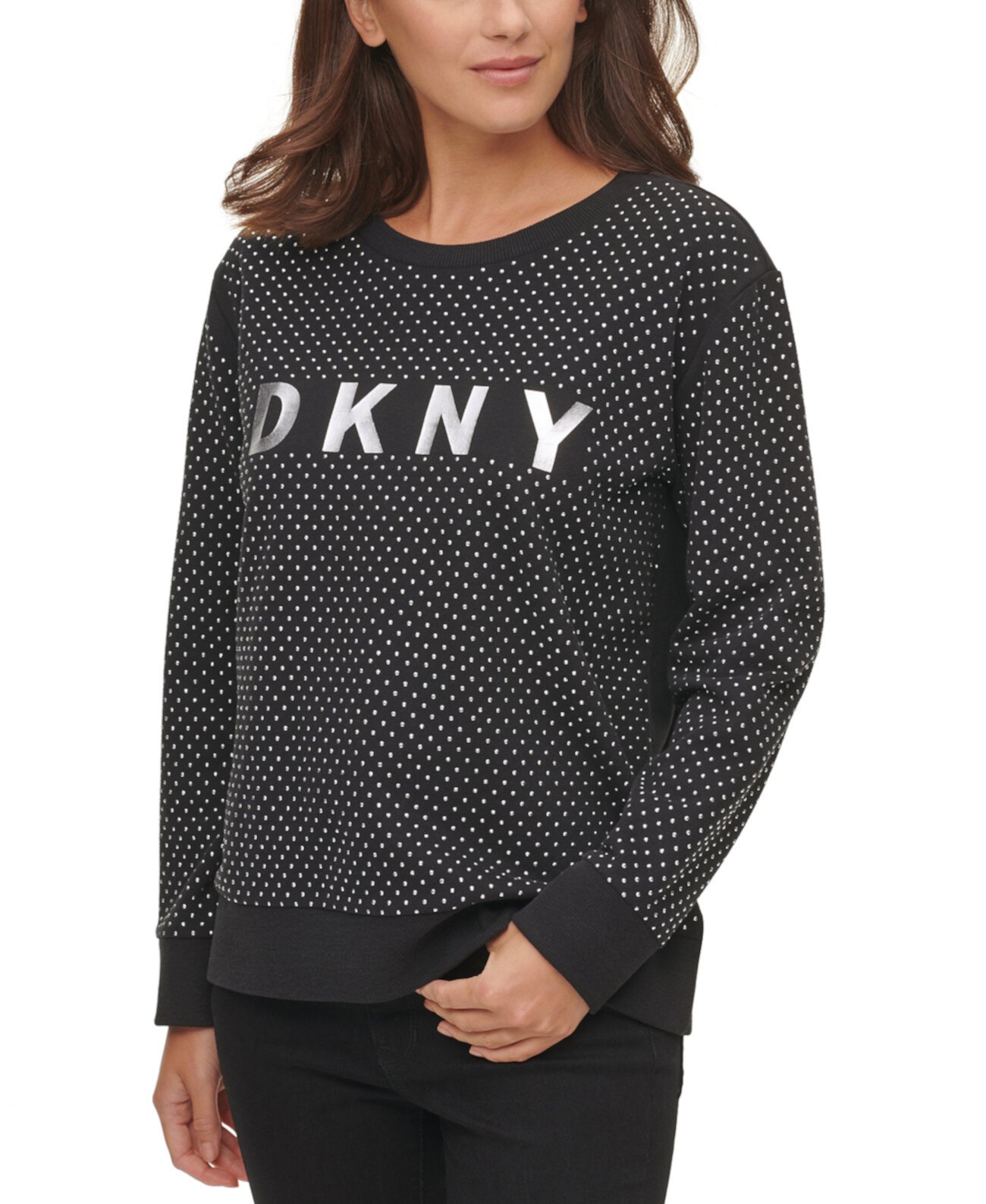 Хлопковая толстовка с логотипом и заклепками DKNY