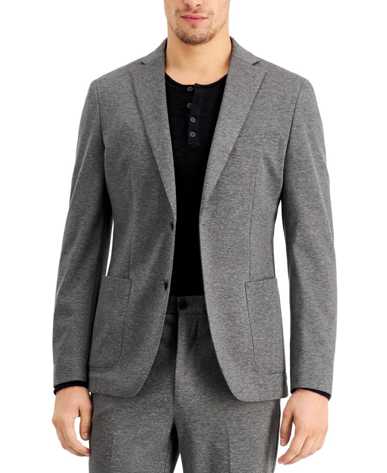 Мужской приталенный пиджак из стрейч серого цвета Calvin Klein