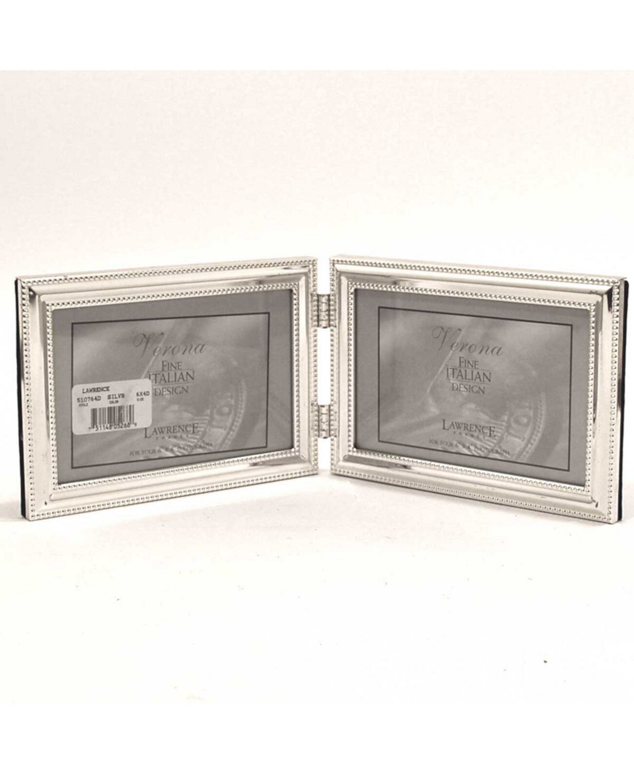Шарнирная двойная металлическая рамка для фотографий Серебряная пластина с тонкой вышивкой - 4 "x 6" Lawrence Frames