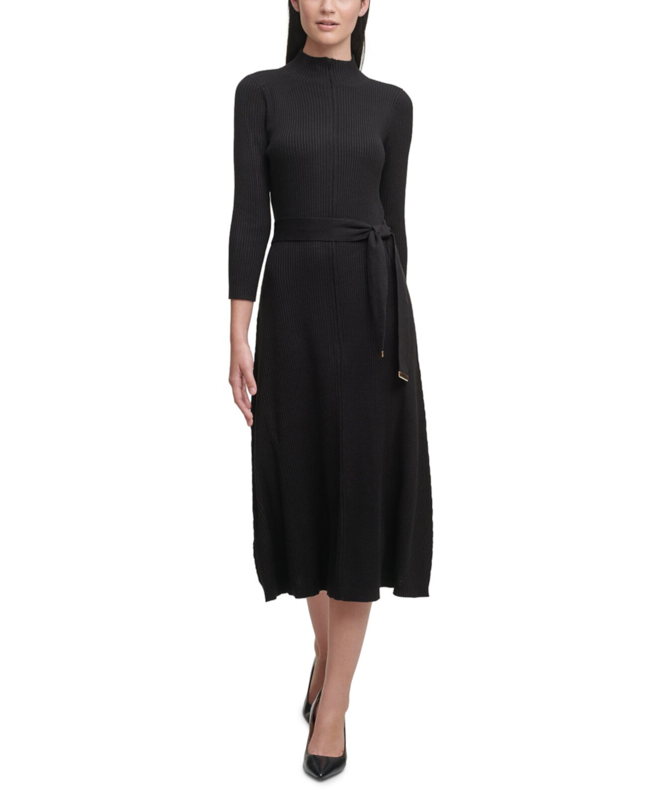 Платье-свитер миди в рубчик с воротником-стойкой Calvin Klein