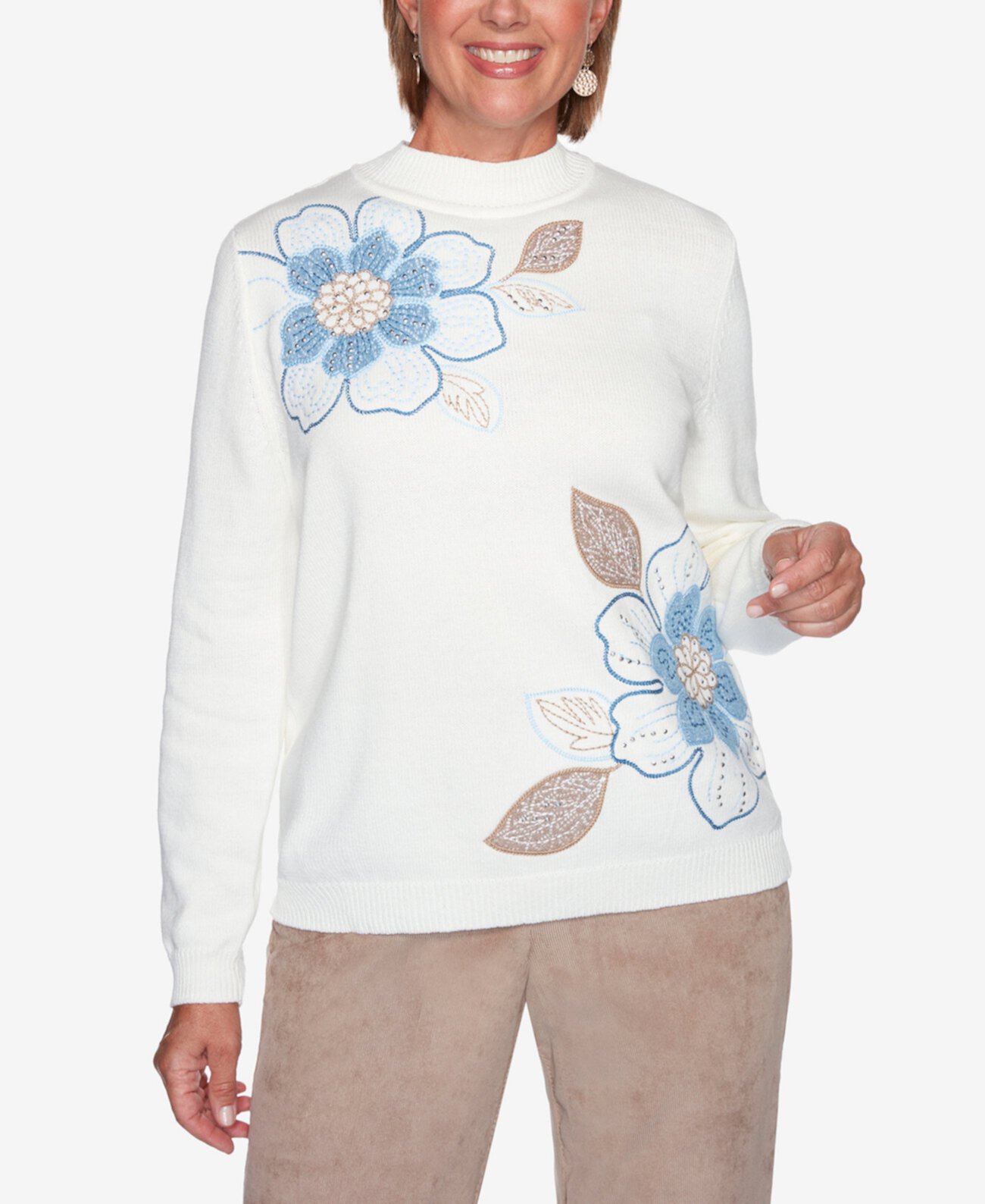 Женский свитер больших размеров Dover Cliffs с асимметричной цветочной вышивкой Alfred Dunner