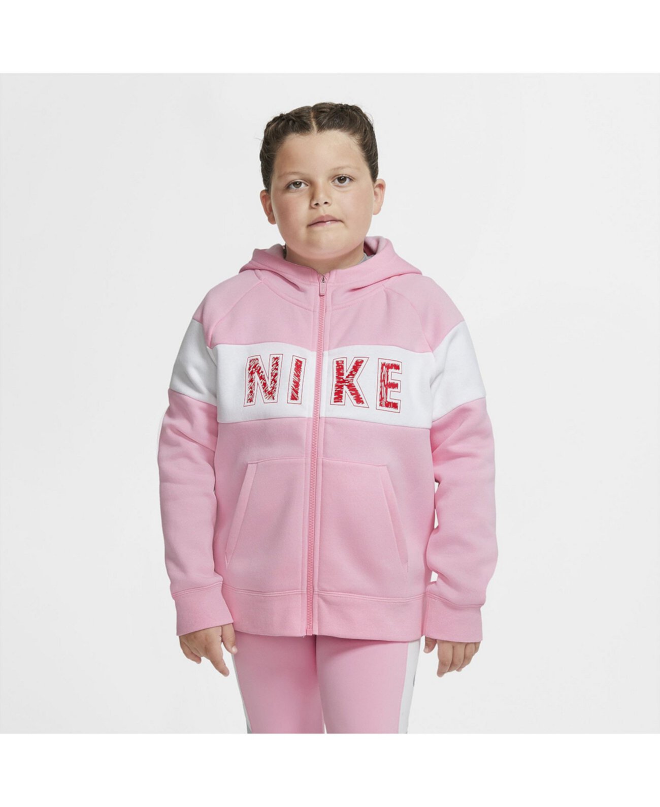 Толстовка с капюшоном из флиса с молнией во всю длину для девочек Sportswear - увеличенные размеры Nike