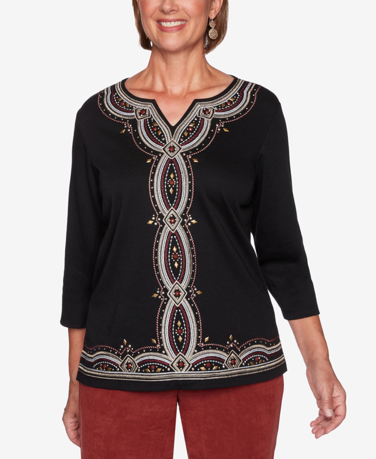 Petite Catwalk Embroidered Knit Top Alfred Dunner