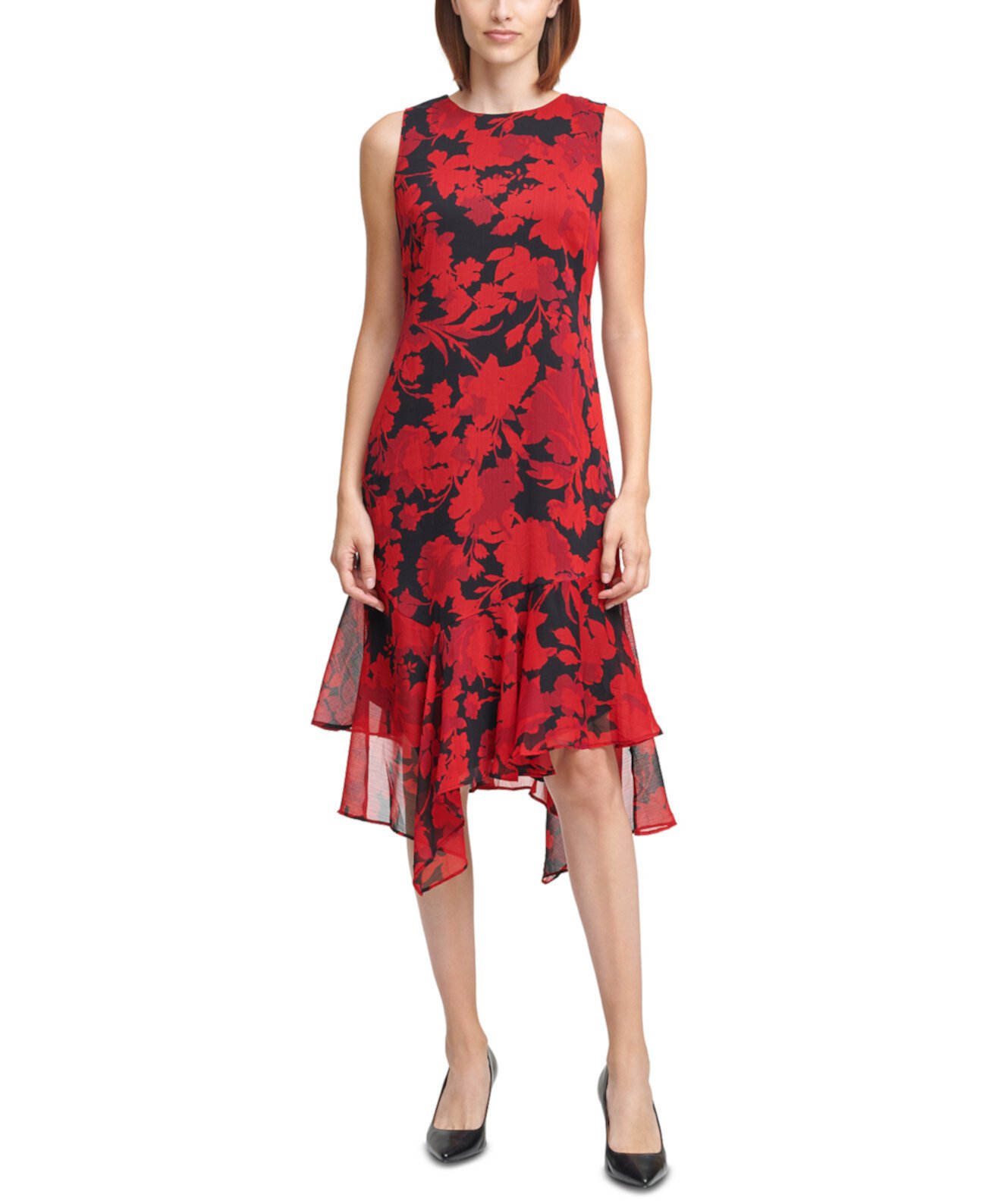 Floral-Print High-Low Midi Dress Calvin Klein