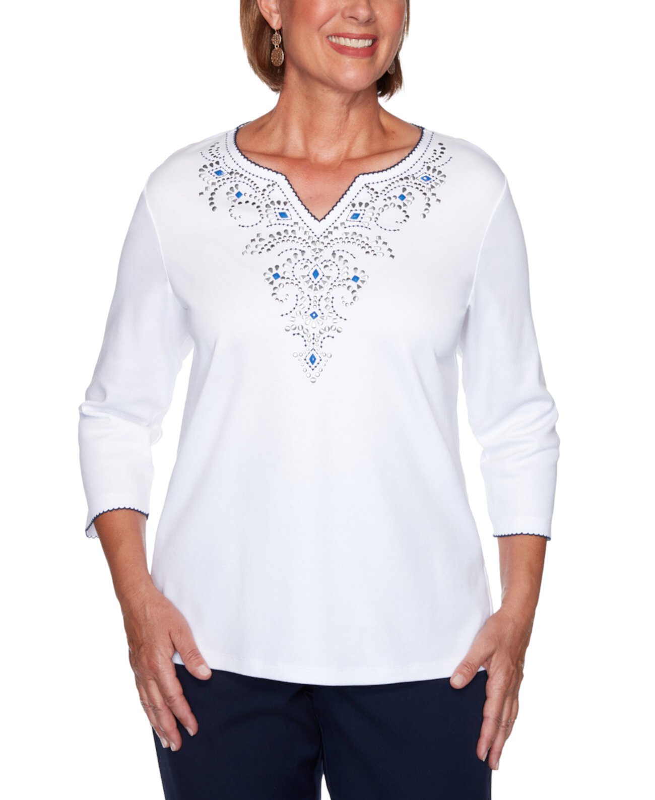 Petite Vacation Mode Embellished Top Alfred Dunner