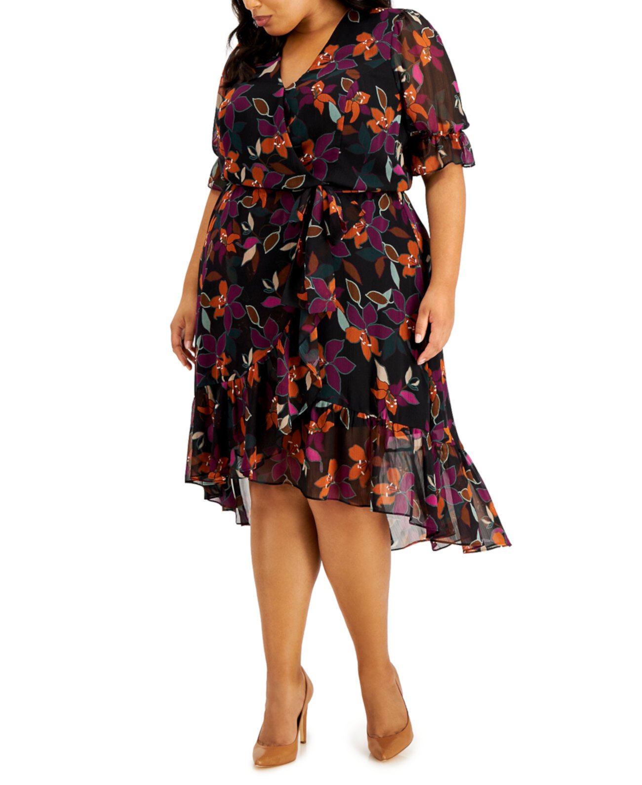 Платье больших размеров с цветочным принтом и искусственным запахом Calvin Klein