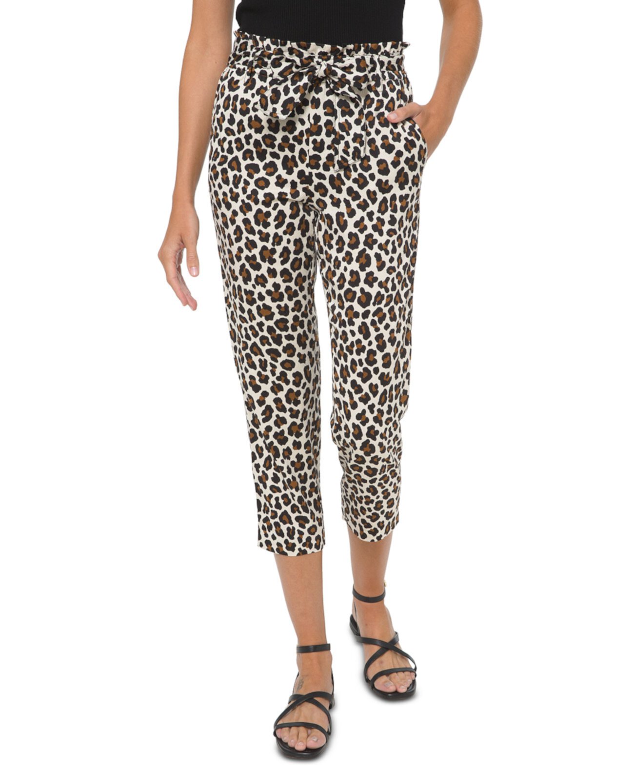 Plus Size Leopard-Print Paperbag Belted Cropped Pants Michael Kors