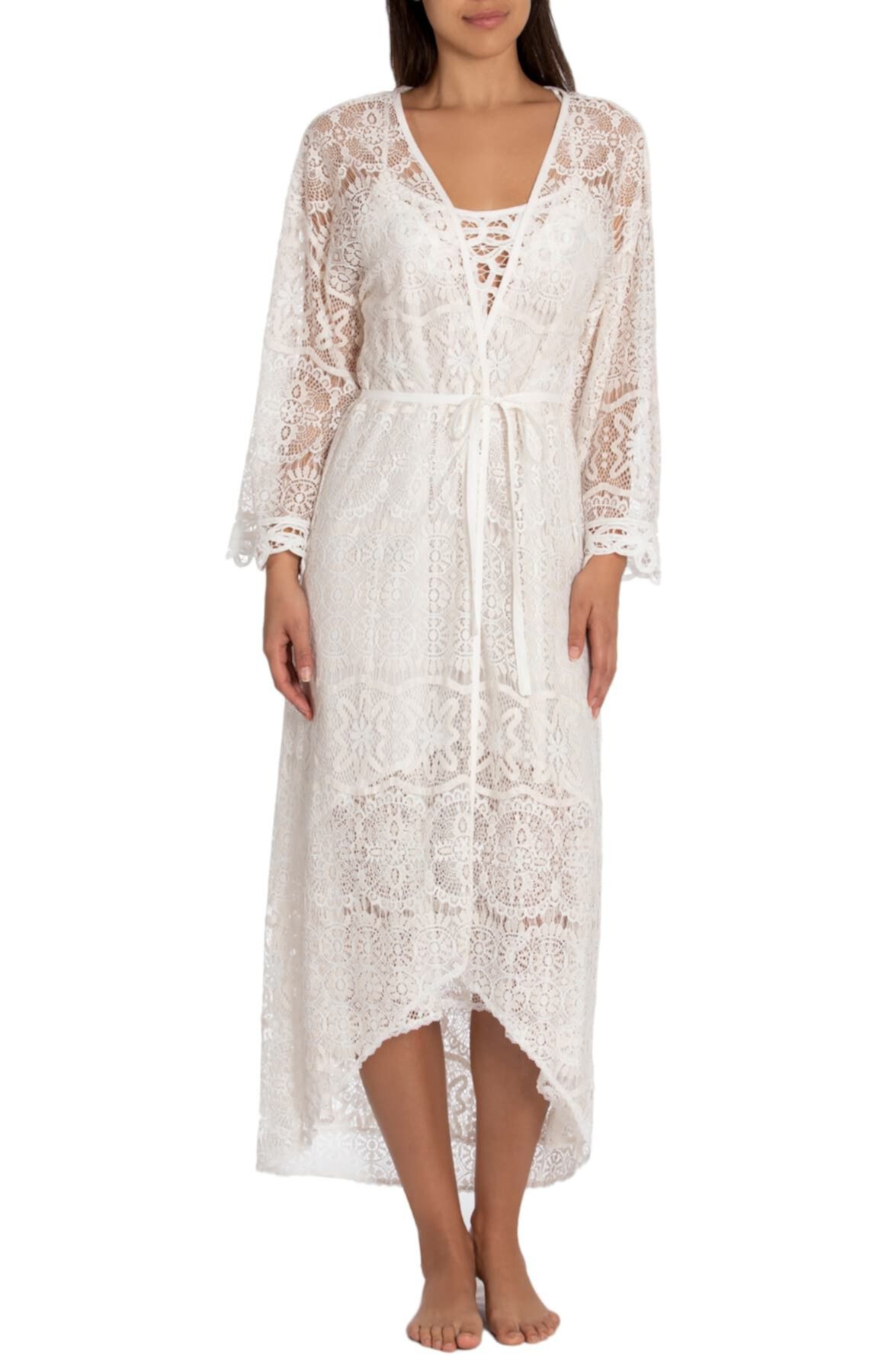 Flying Voile Lace Long Wrap Robe In Bloom by Jonquil
