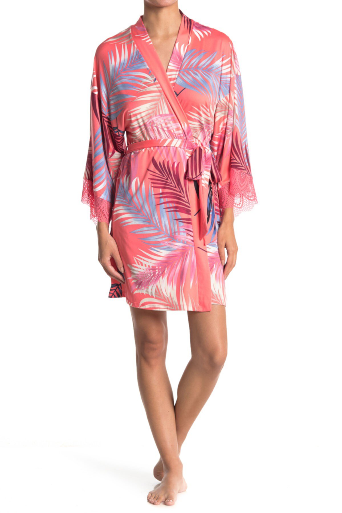 Till Palm Leaf Wrap Short Robe In Bloom by Jonquil