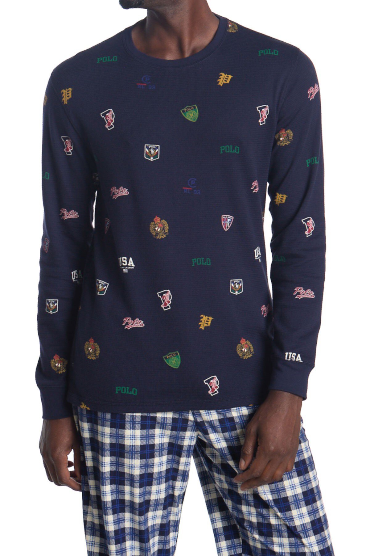 Waffle Knit Crest Printed Sweater Polo