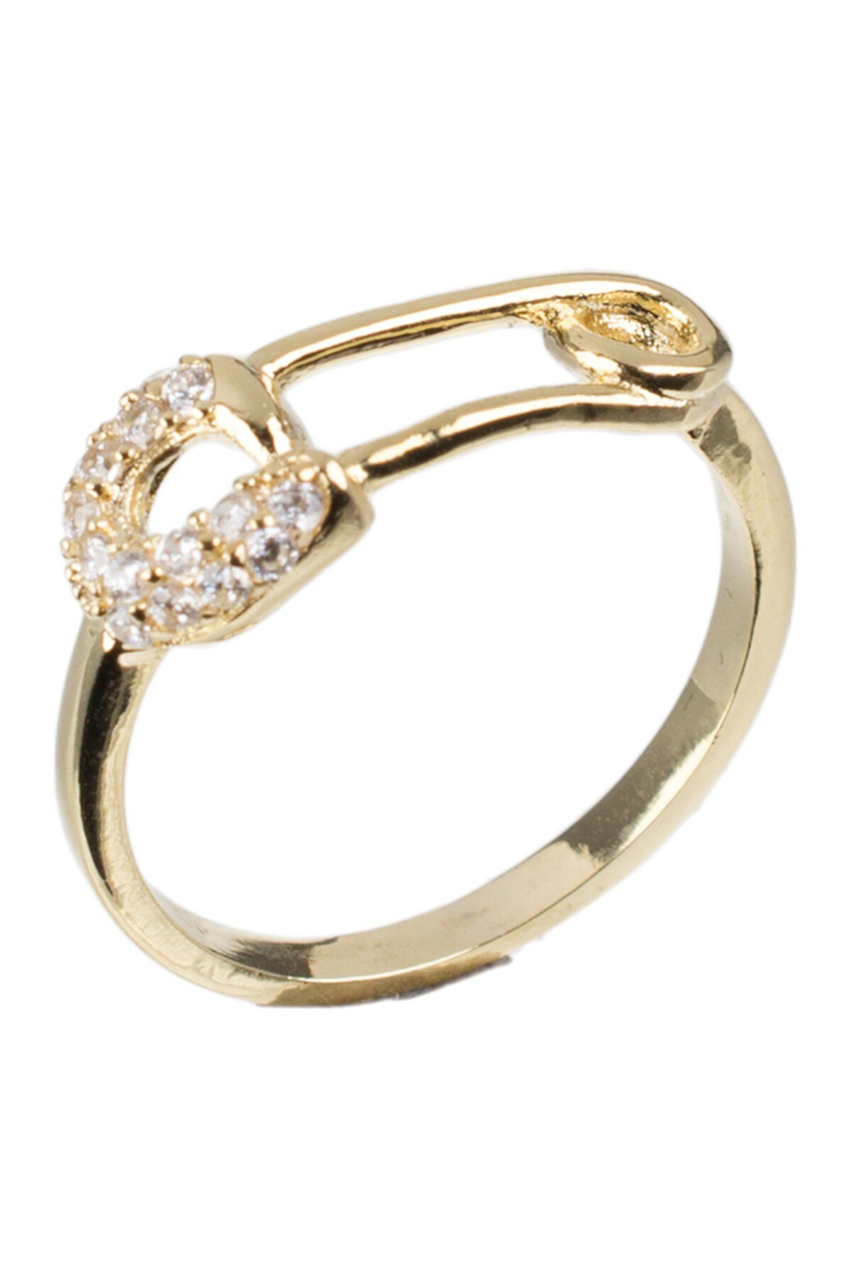 18K Yellow Gold Plated Pave CZ Safety Pin Band Ring CZ By Kenneth Jay Lane