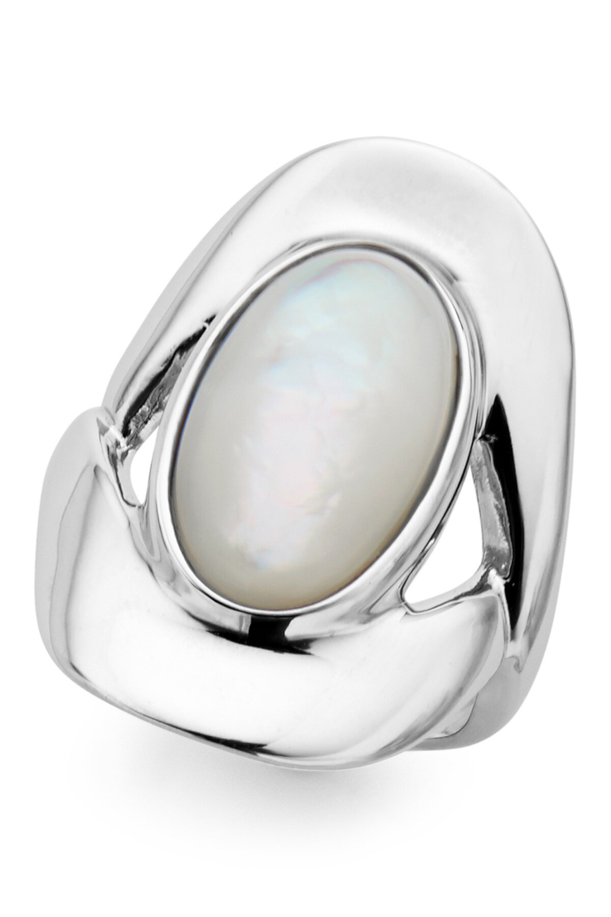 Sterling Silver Bezel Set Mother of Pearl Oval Ring - Size 9 Nambe
