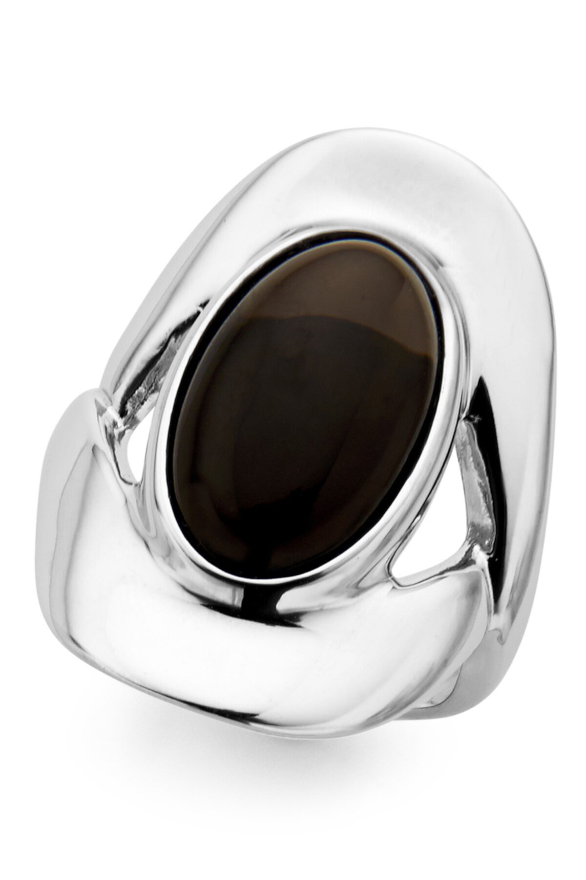 Безель из стерлингового серебра с овальным кольцом из дымчатого кварца - размер 6 Nambe