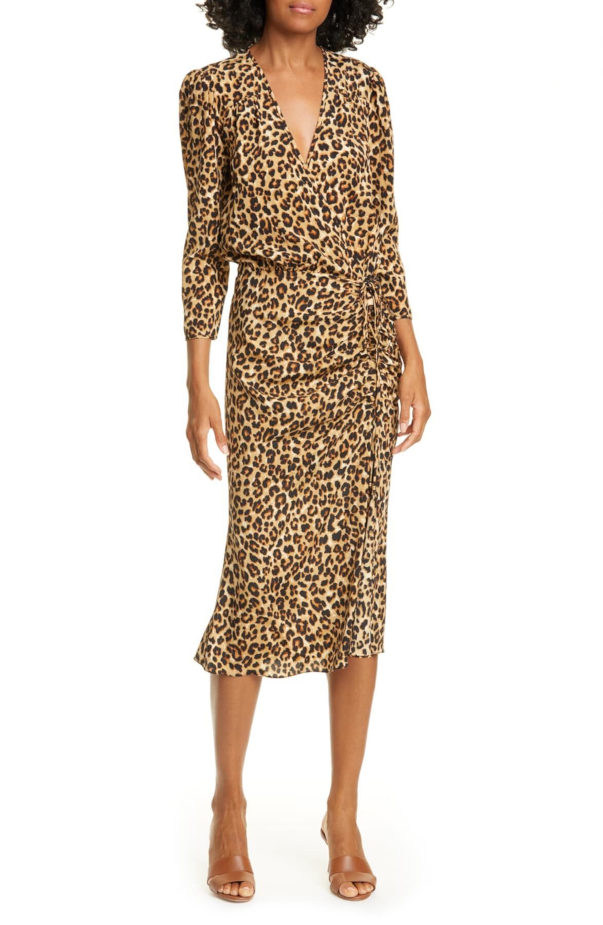 Платье миди из смесового шелка Arielle с леопардовым принтом VERONICA BEARD