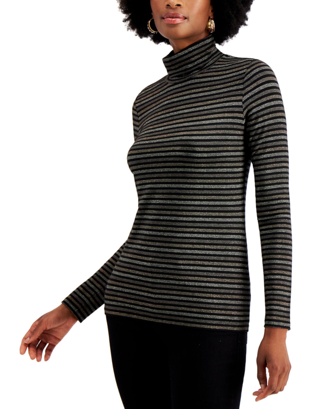 Petite Metallic-Striped Turtleneck, Created for Macy's Style & Co