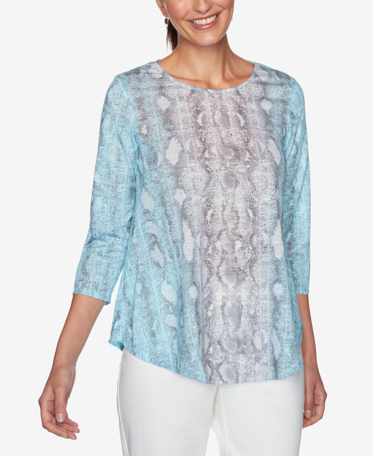 Women's Knit Embellished Snake Print Top Ruby Rd.
