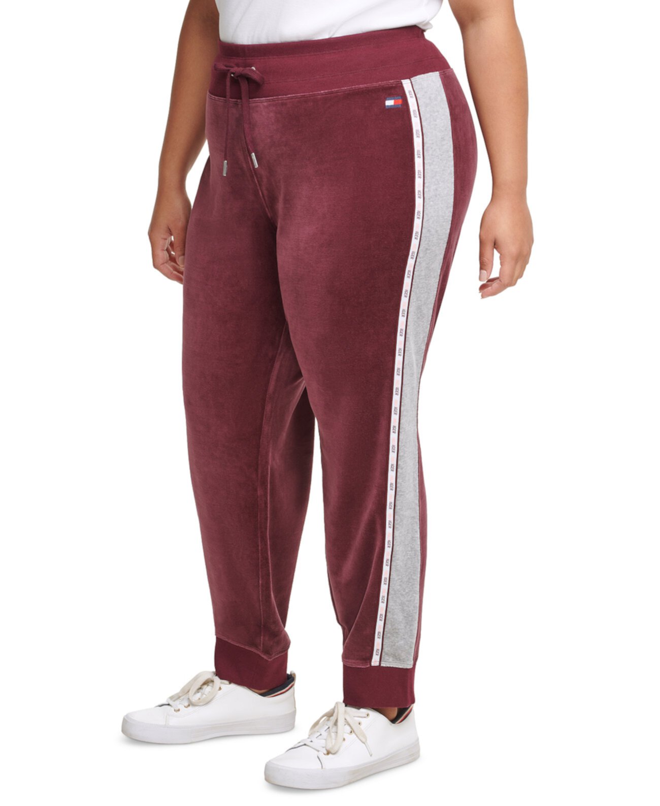 Plus Size Colorblocked Velour Jogger Pants With Micro-Tape Trim Tommy Hilfiger
