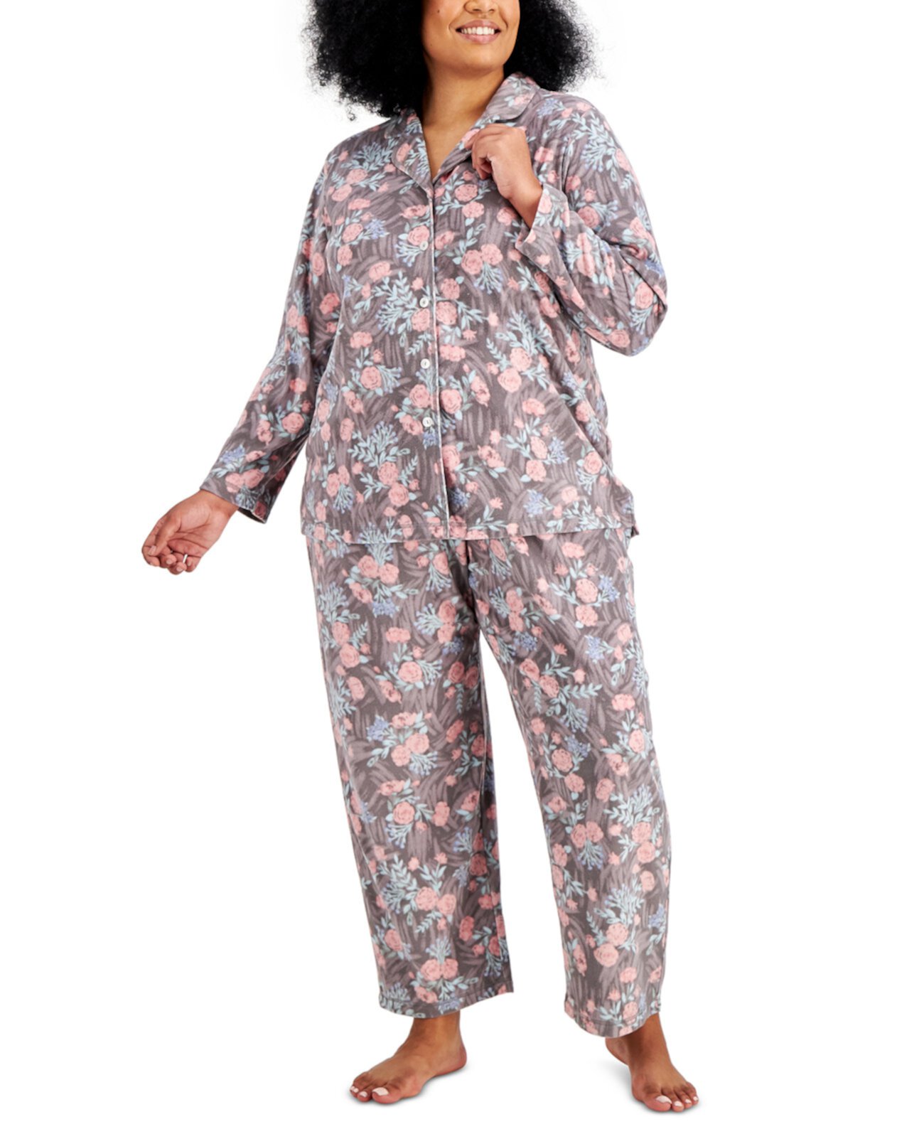 Plus Size Cozy Fleece Pajama Set, Created for Macy's Charter Club