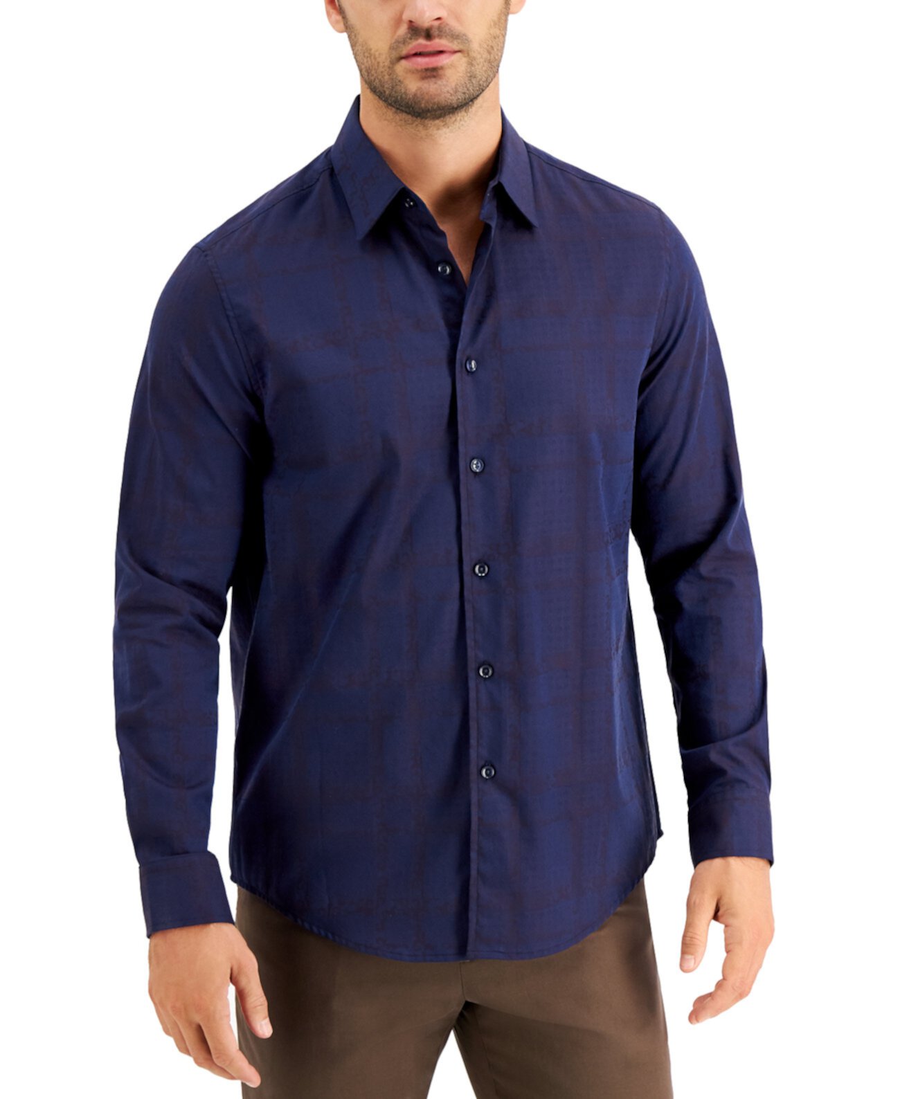 Мужская жаккардовая рубашка в клетку с узором пейсли, созданная для Macy's Tasso Elba