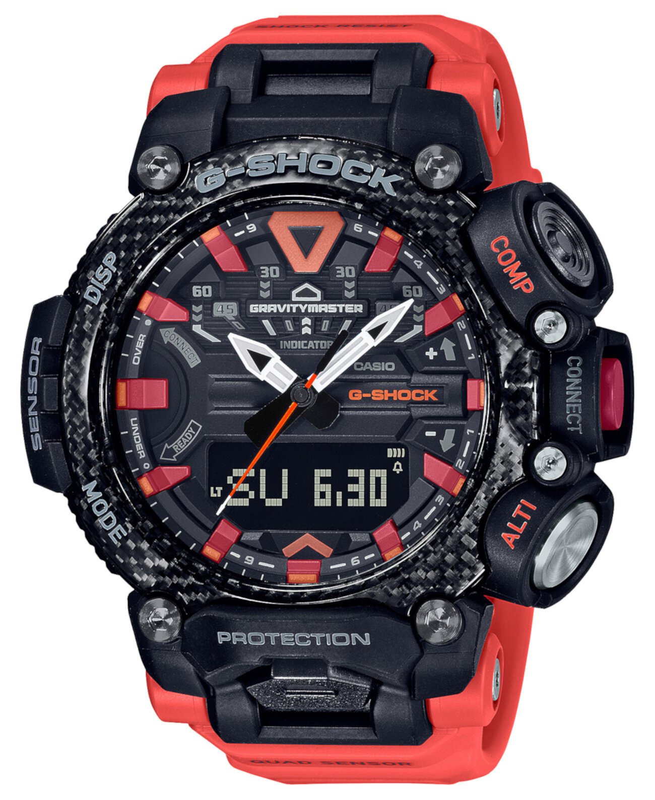 Мужские аналоговые цифровые часы Gravitymaster Connected с оранжевым полимерным ремешком, 63 мм G-Shock