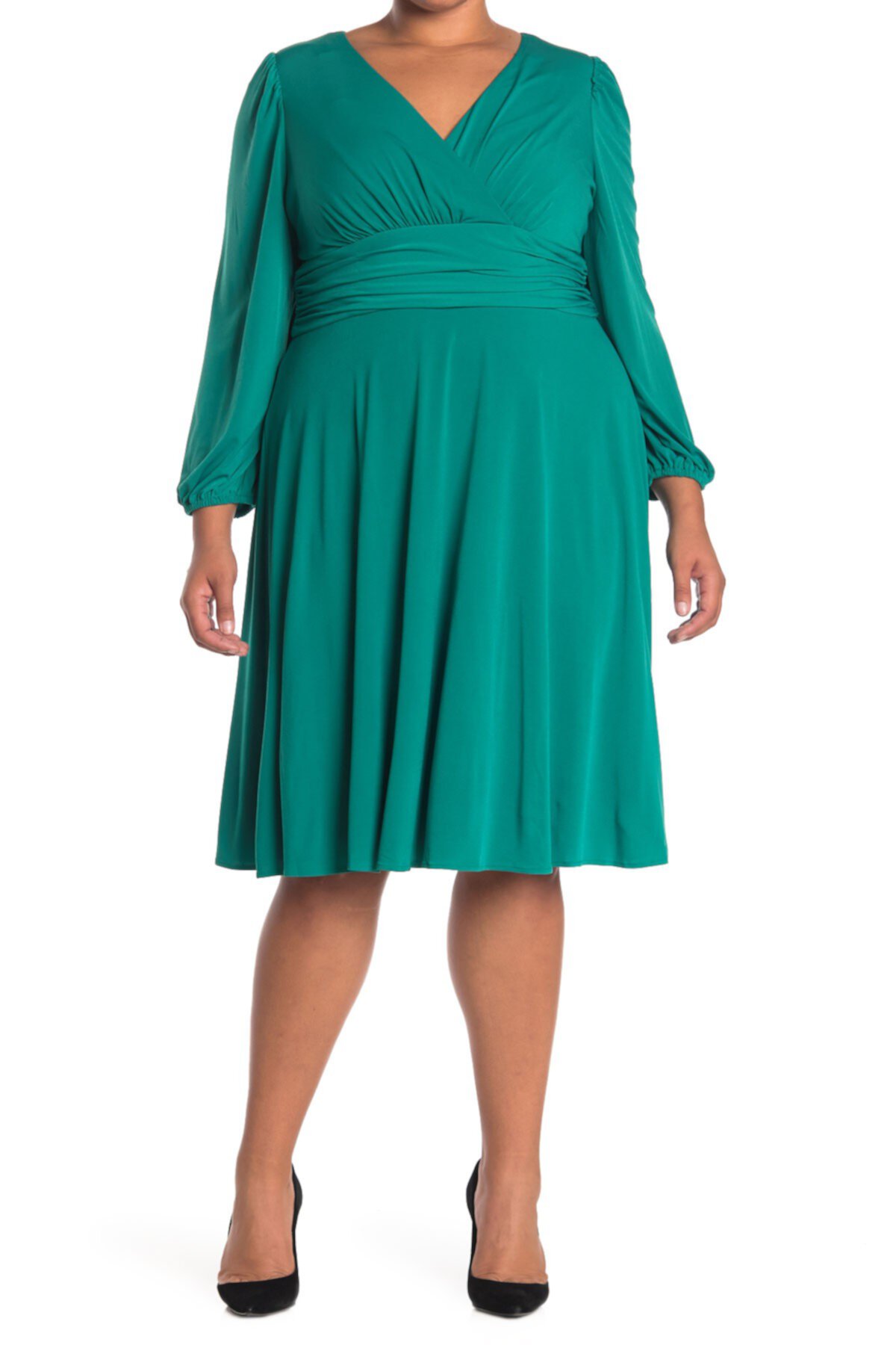 Платье с V-образным вырезом и длинными рукавами с пышной юбкой (большие размеры) Eliza J