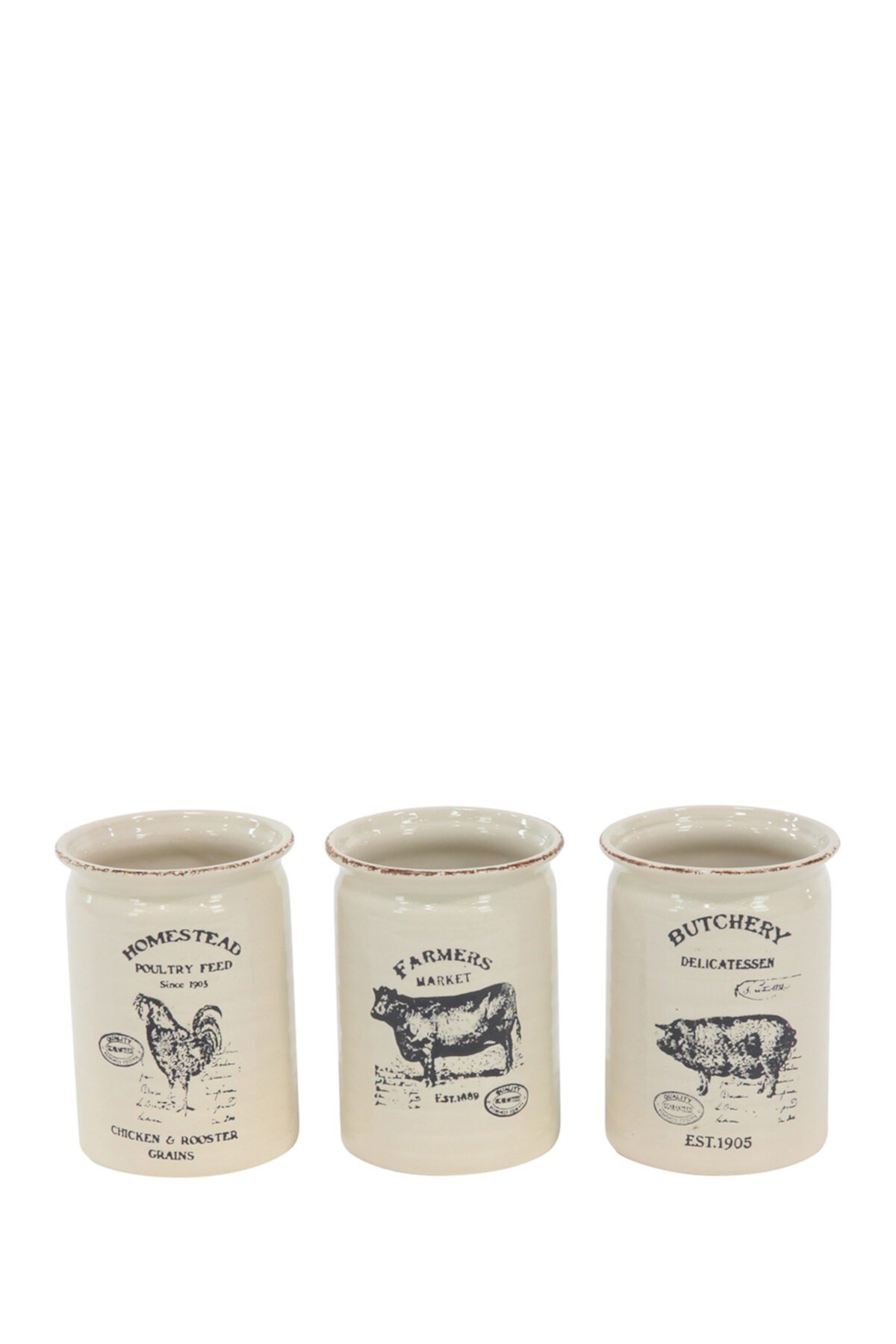 Small Rustic Farm Themed Porcelain Decor Jar - Set of 3 Willow Row