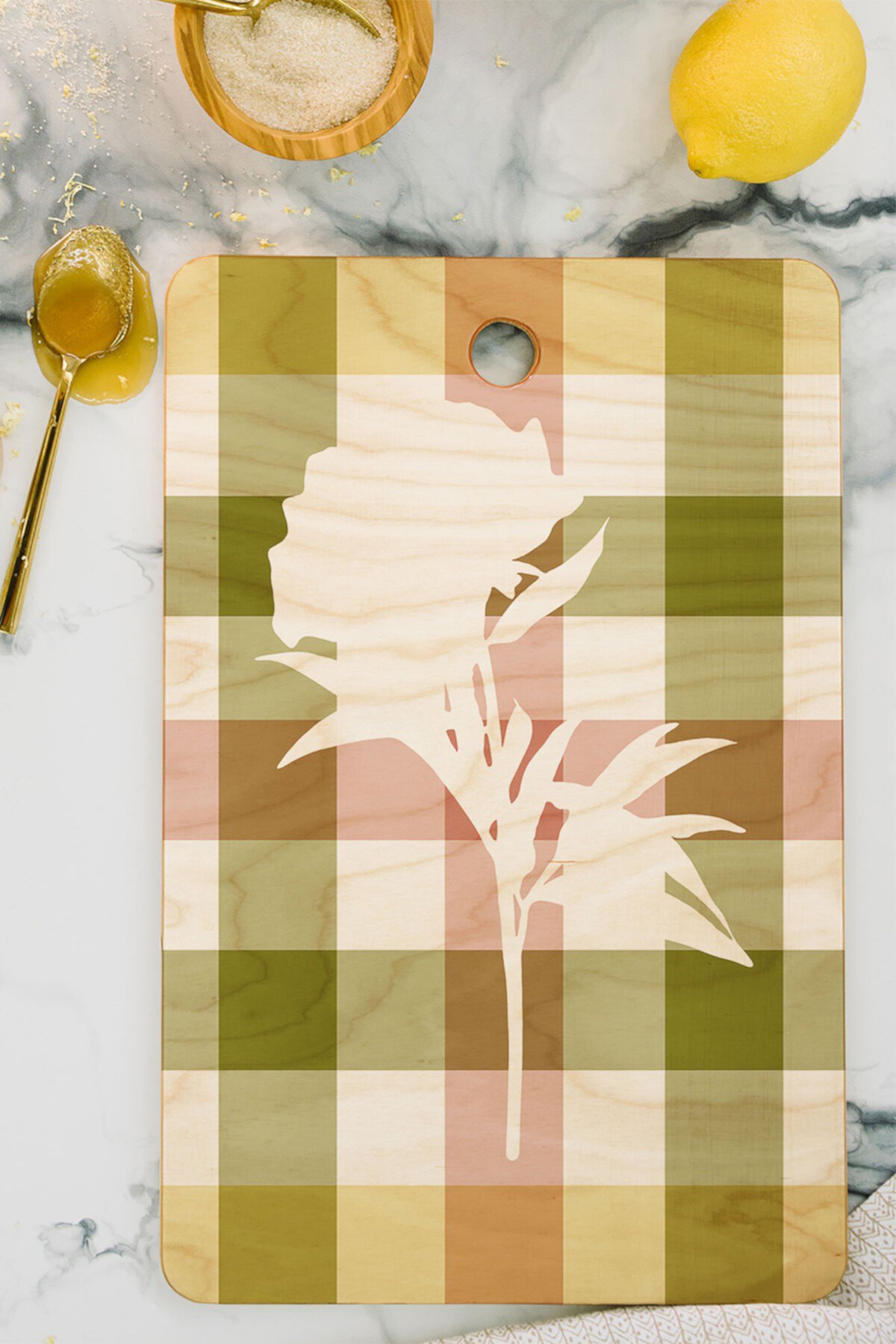 Lisa Argyropoulos Peony Harvest Plaid Rectangle Cutting Board Deny Designs