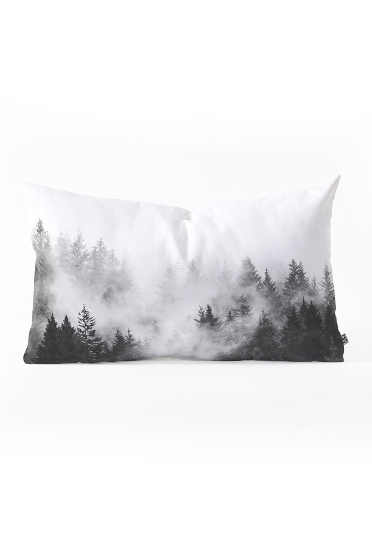 Nature Magick Foggy Trees Black and White Oblong Throw Pillow Deny Designs