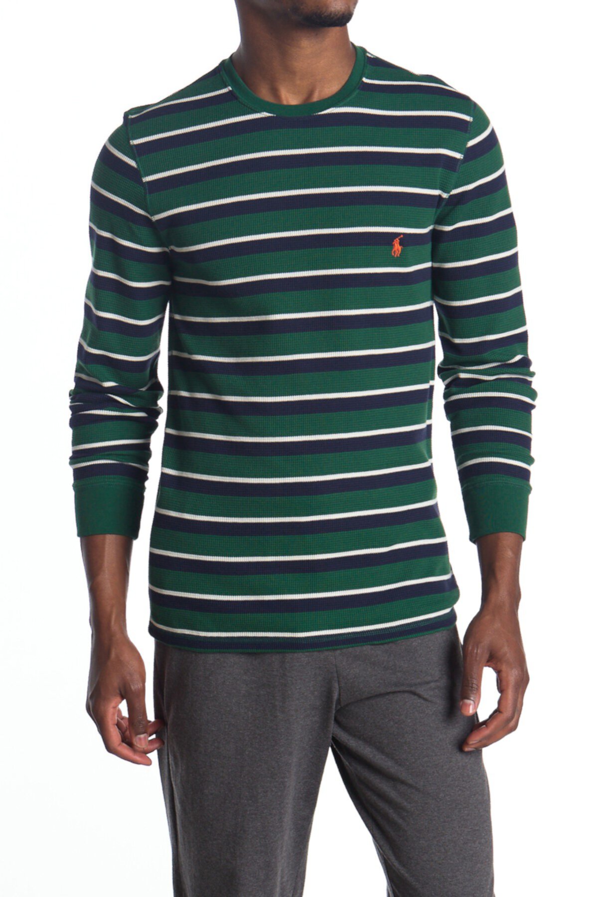 Stripe Waffle Knit Long Sleeve Sweater Polo