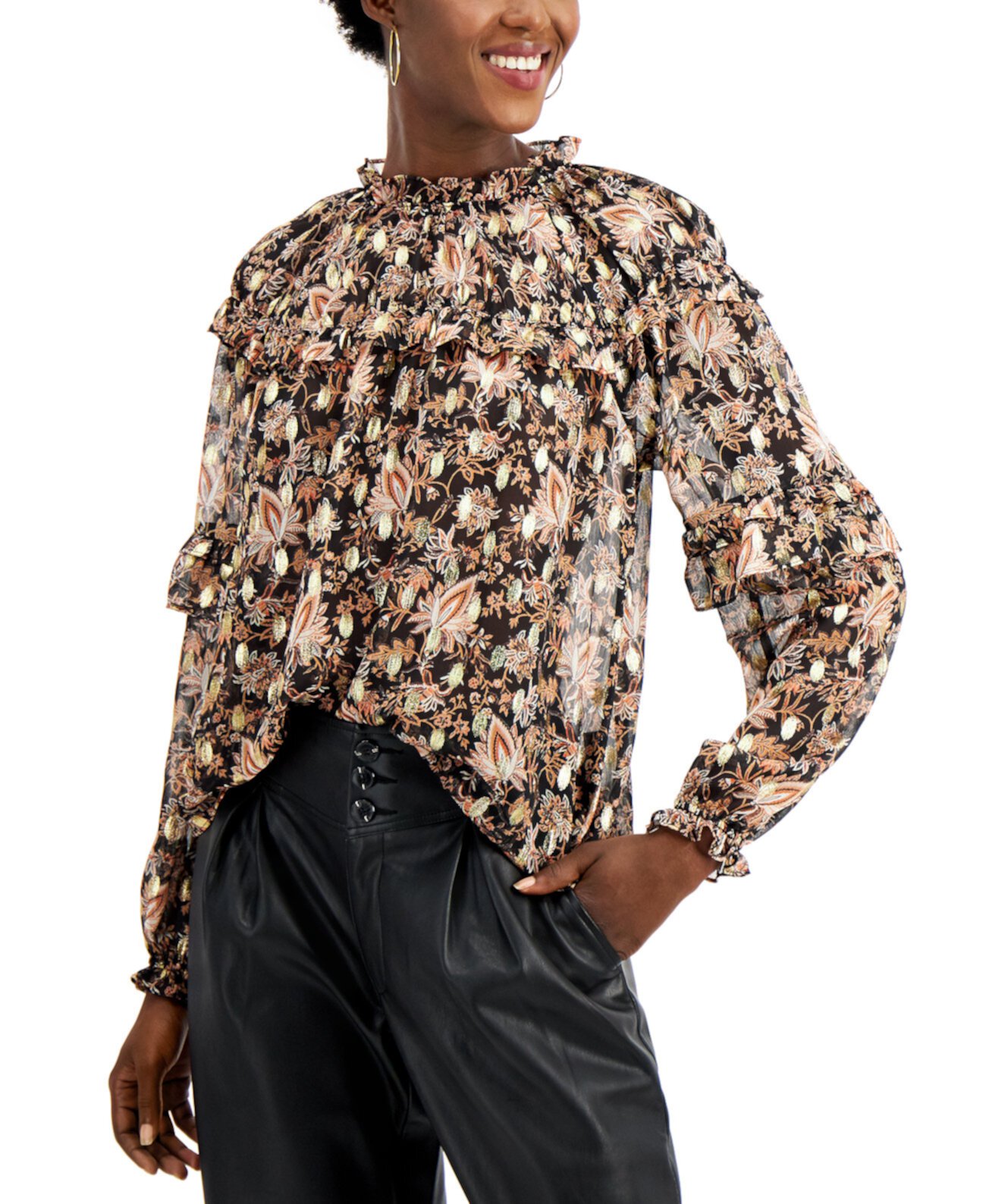 I.N.C. Блуза Petite с оборками и цветочным принтом INC International Concepts