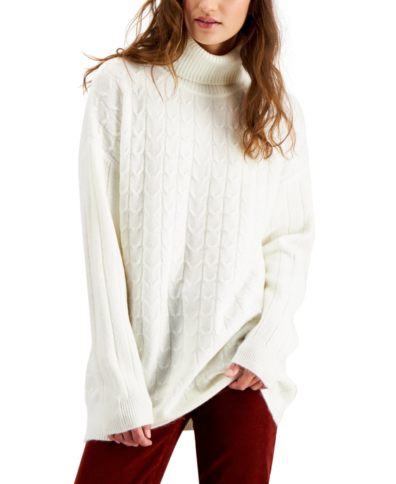 Juniors' Cable-Knit Turtleneck Tunic Sweater Hooked Up by IOT