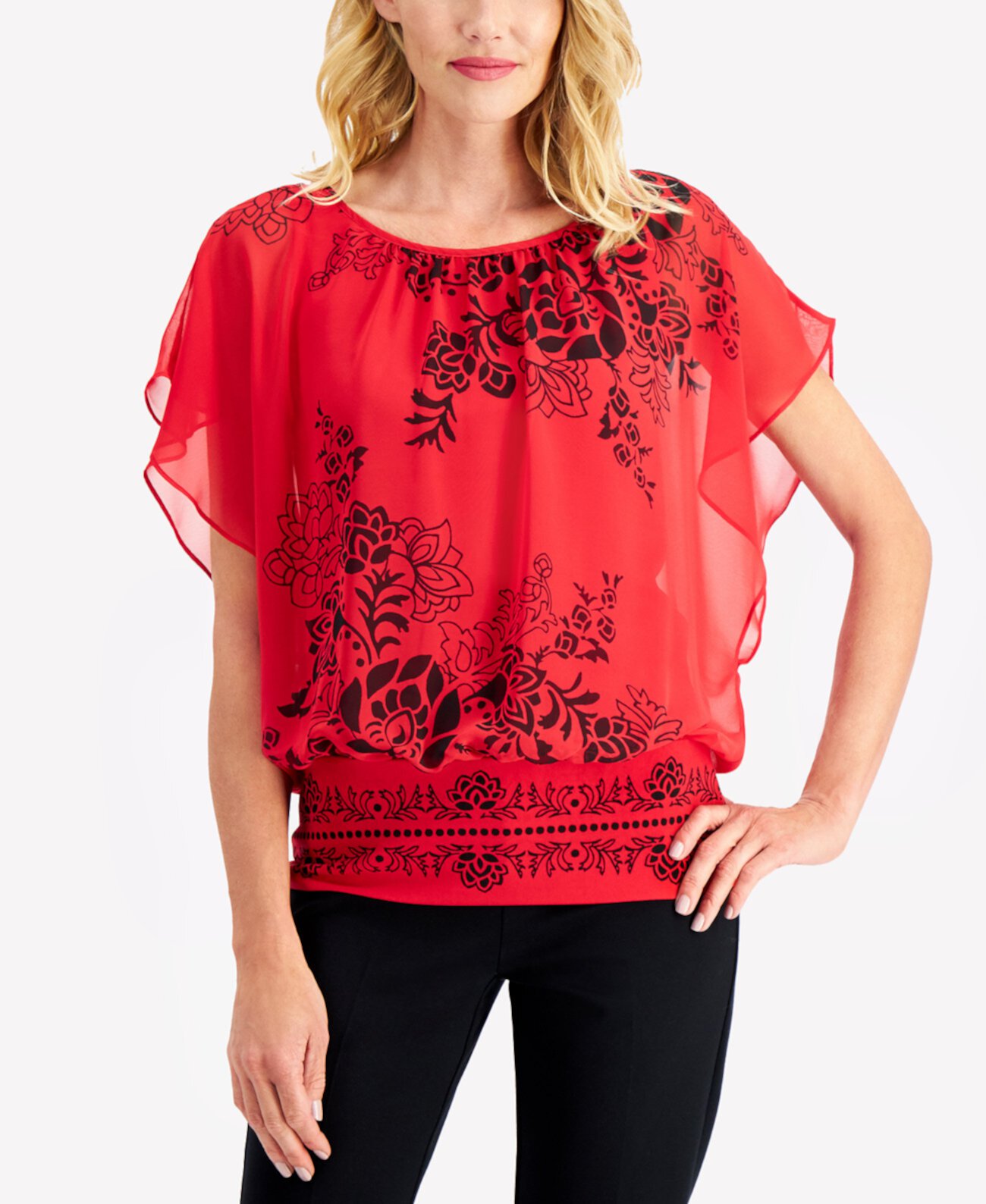 Printed Flutter-Sleeve Top, Created for Macy's J&M Collection