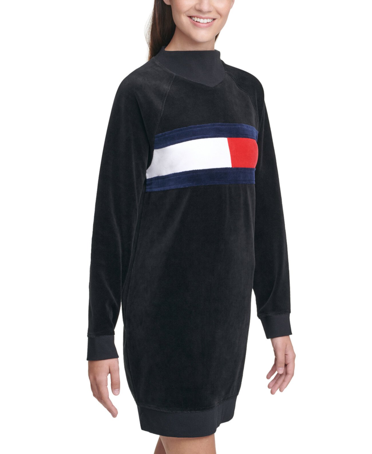Велюровое платье-свитер с воротником-стойкой и логотипом Tommy Hilfiger
