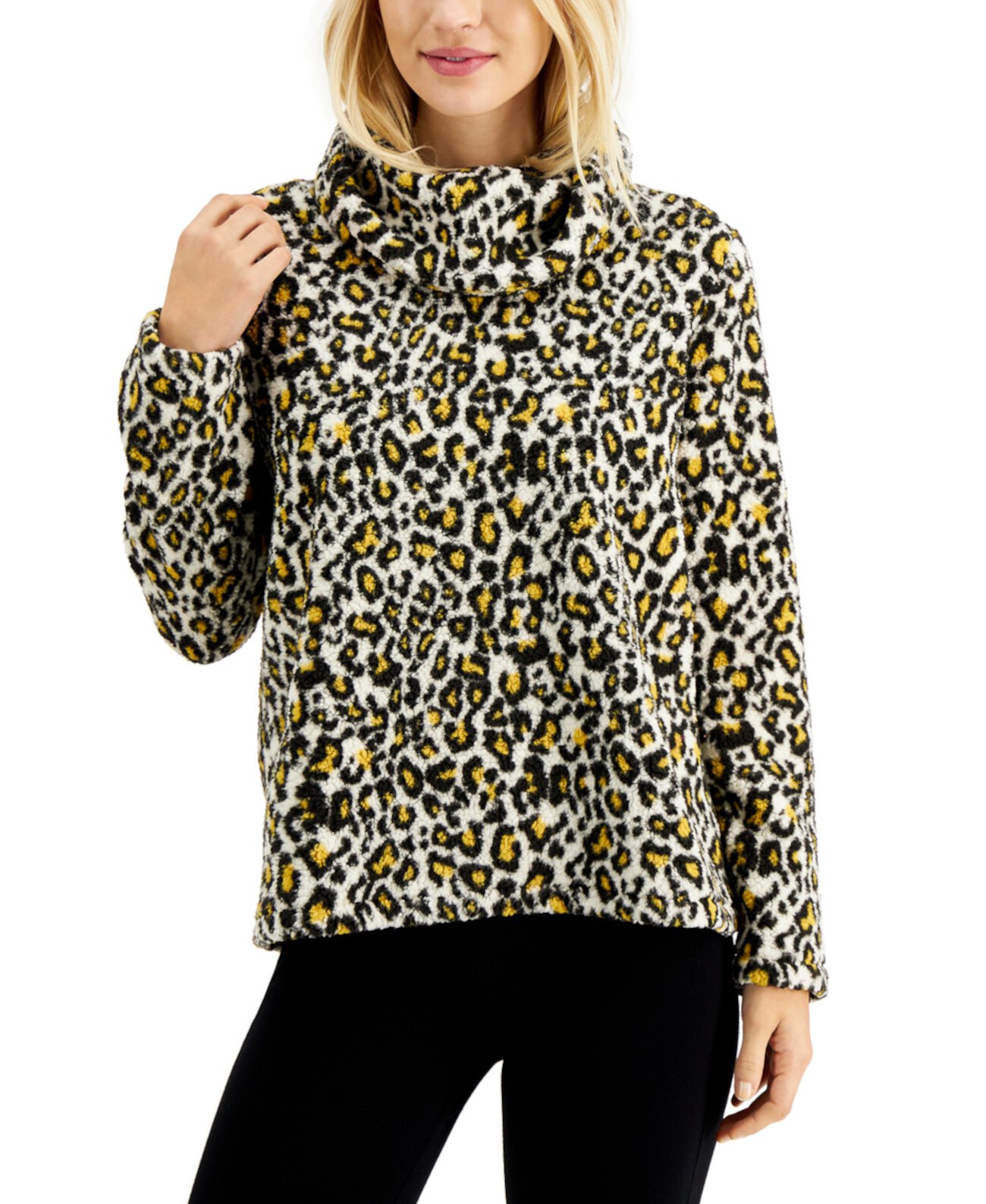 Миниатюрный пуловер с воротником-хомутом и анималистическим принтом, созданный для Macy's Style & Co