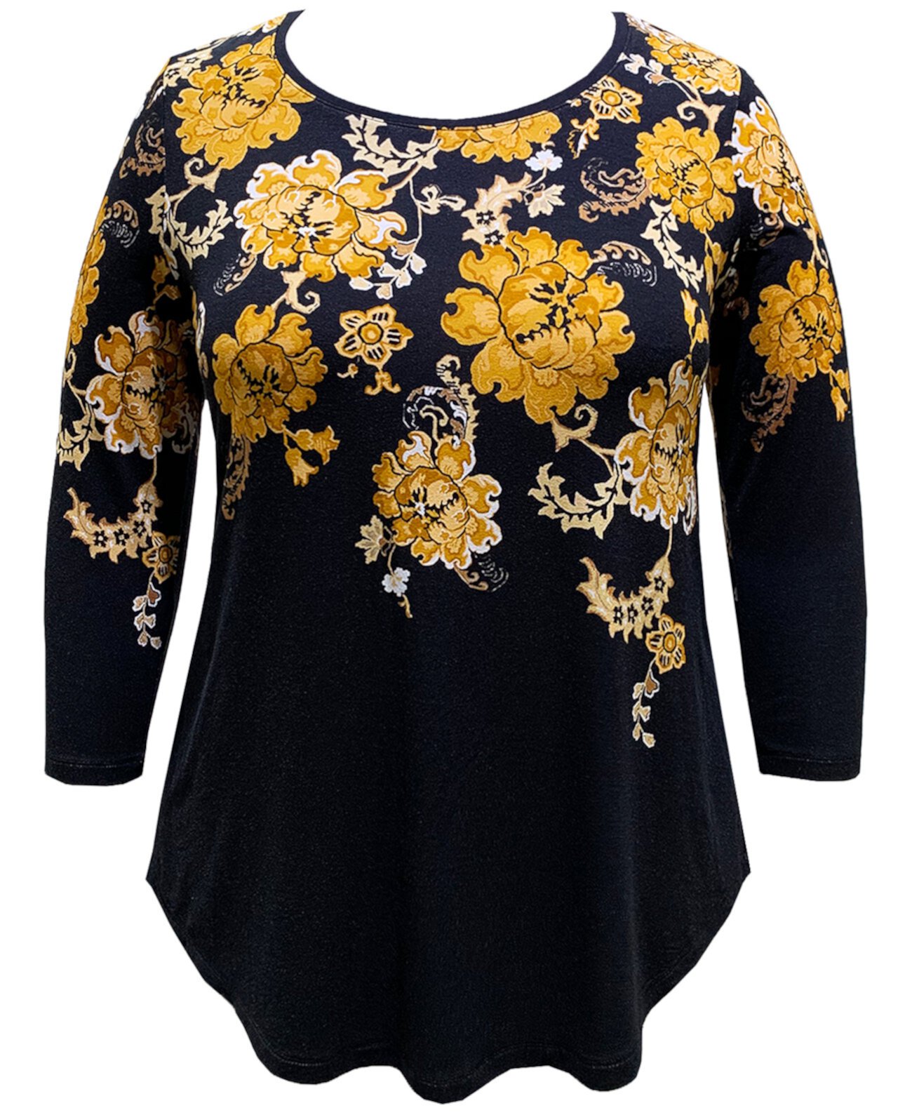 Plus Size Floral-Print 3/4-Sleeve Top, Created For Macy's J&M Collection