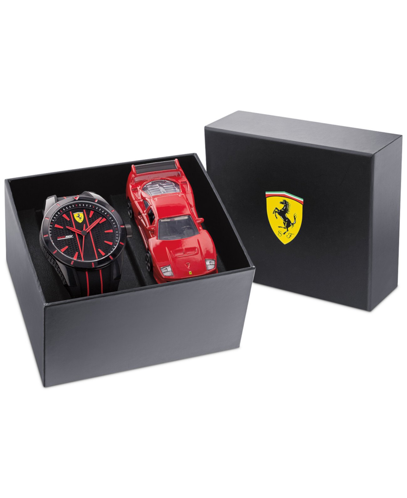Мужские часы Red Rev с черным силиконовым ремешком 44 мм в подарочном наборе Ferrari