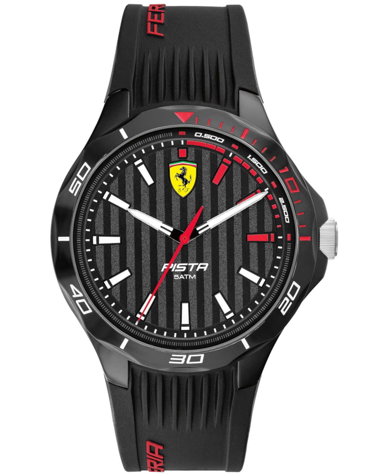 Мужские часы Pista с черным силиконовым ремешком, 44 мм Ferrari