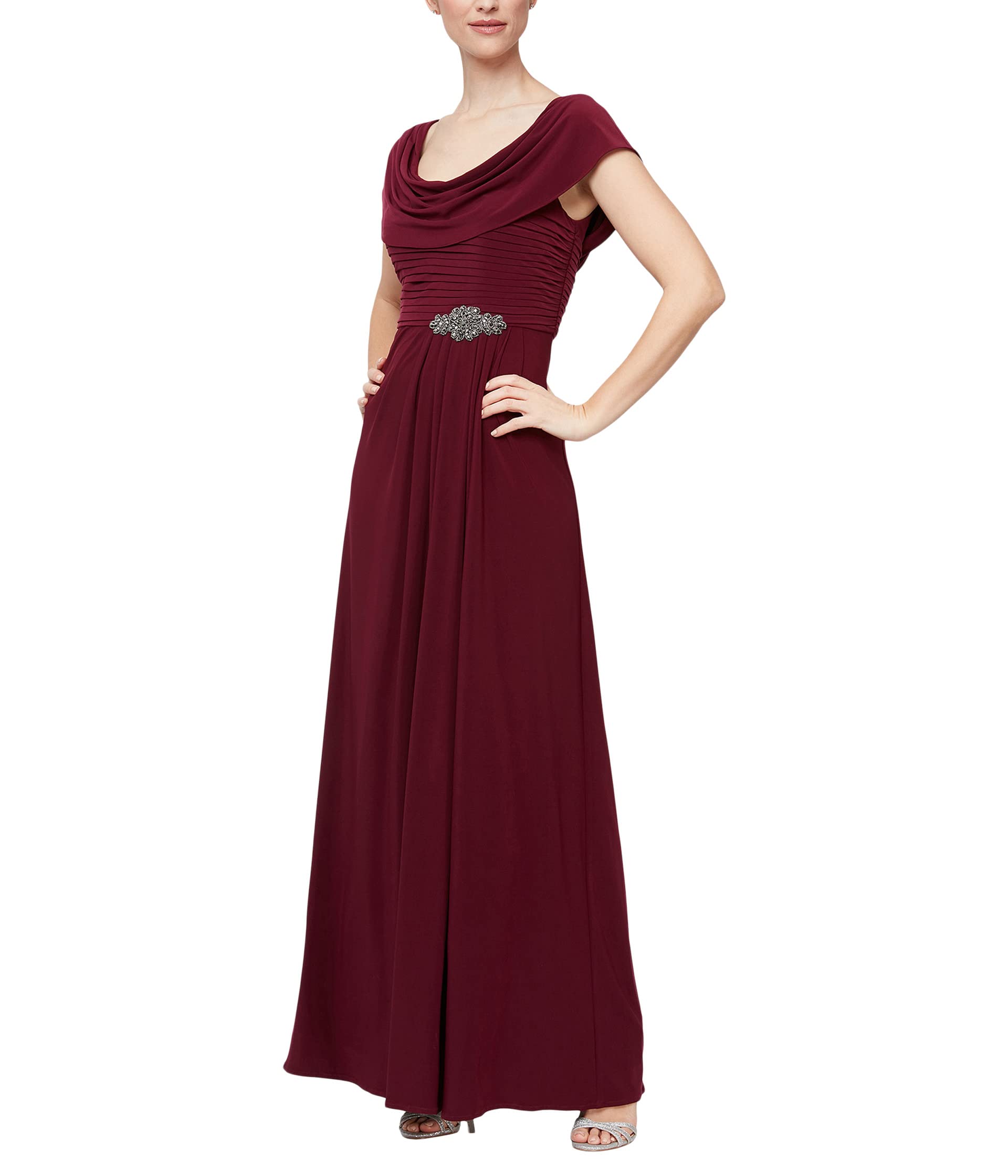 Длинное платье трапециевидной формы с воротником-хомутом и вышивкой из бисера на талии Alex Evenings