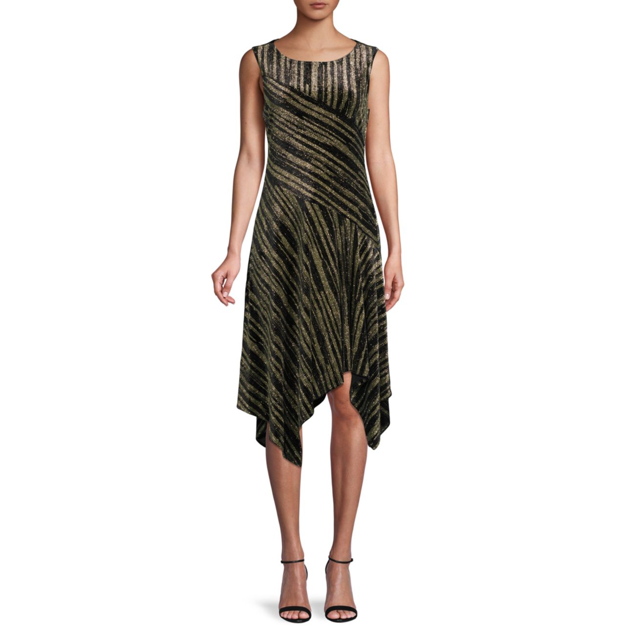 Metallic Stripe Handkerchief-Hem Dress Calvin Klein
