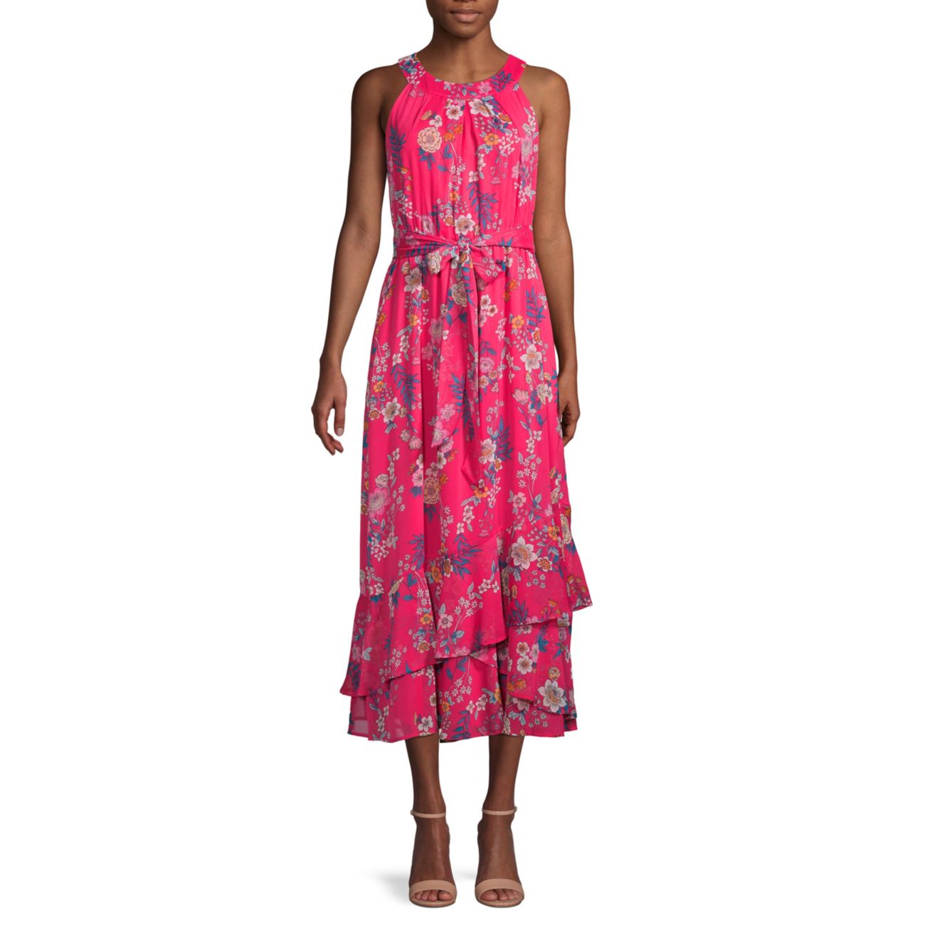 Миди-платье с цветочным принтом и лямкой на шее Calvin Klein