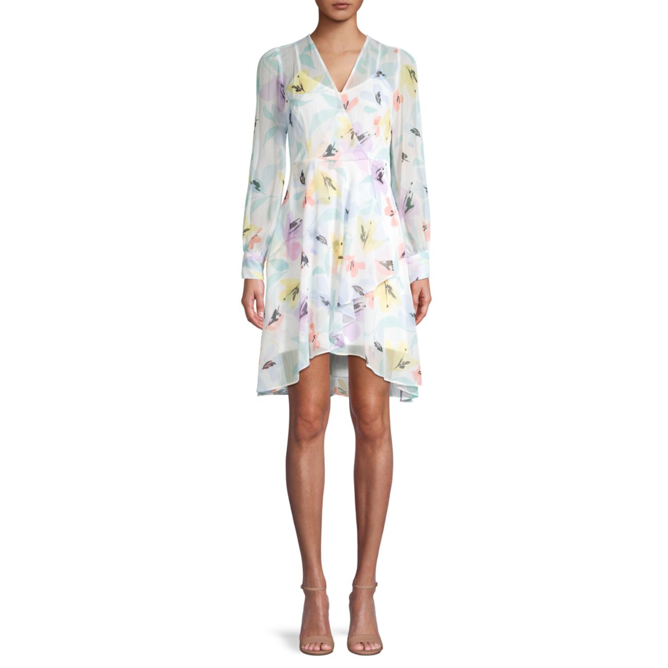 Платье-рубашка из шифона с цветочным принтом и запахом Calvin Klein
